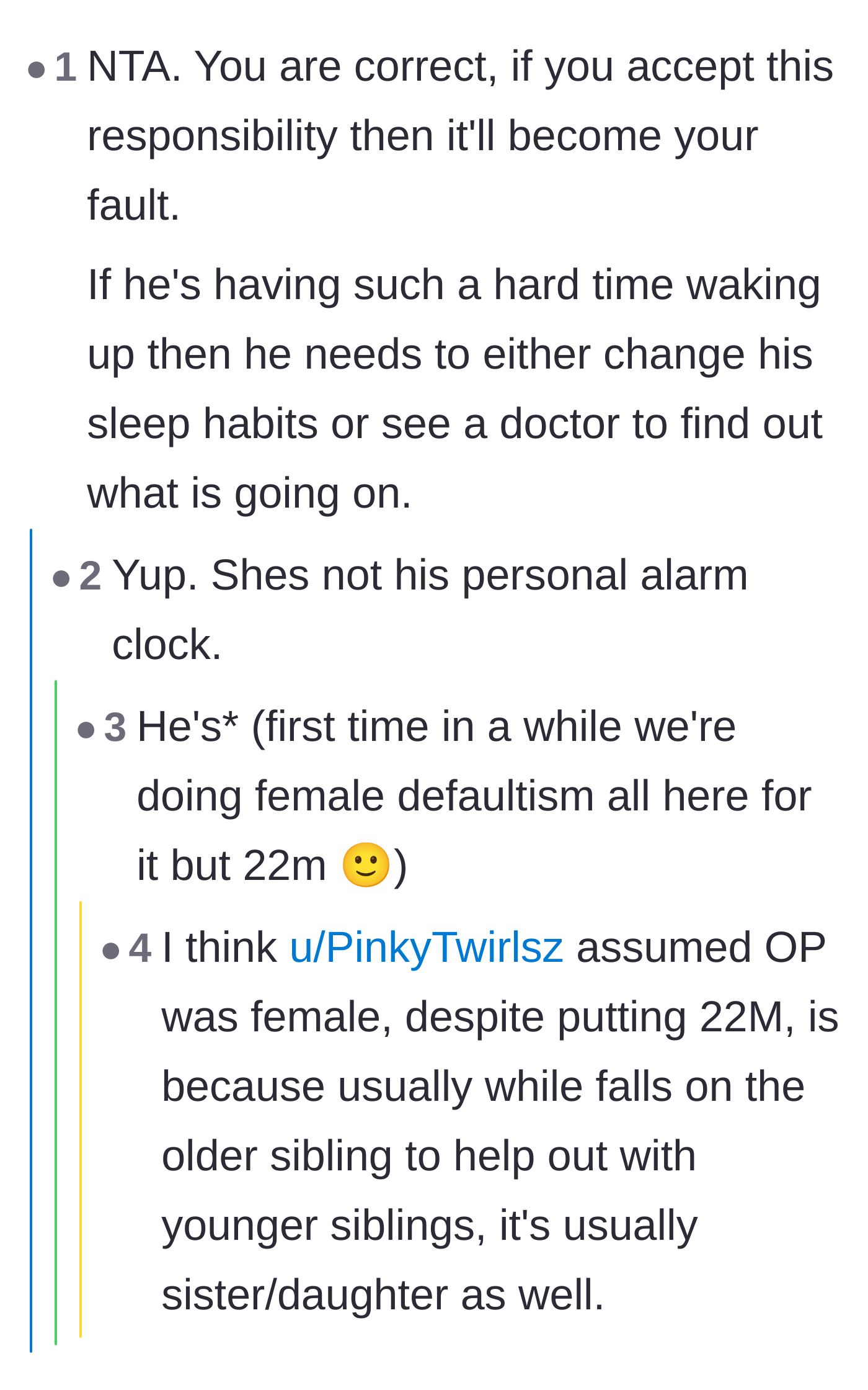 Comment thread 2 - Commenters agreeing that accepting this responsibility shifts the blame, while noting how this emotional labor is usually dumped on older sisters.
