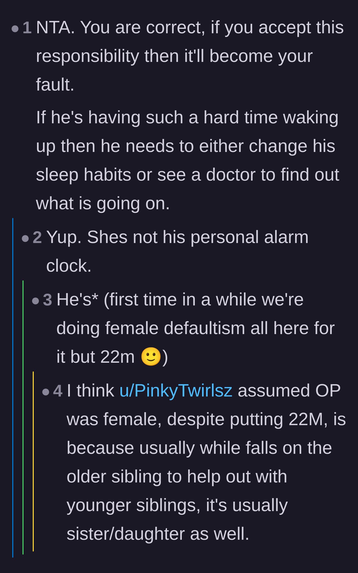 Comment thread 2 - Commenters agreeing that accepting this responsibility shifts the blame, while noting how this emotional labor is usually dumped on older sisters.