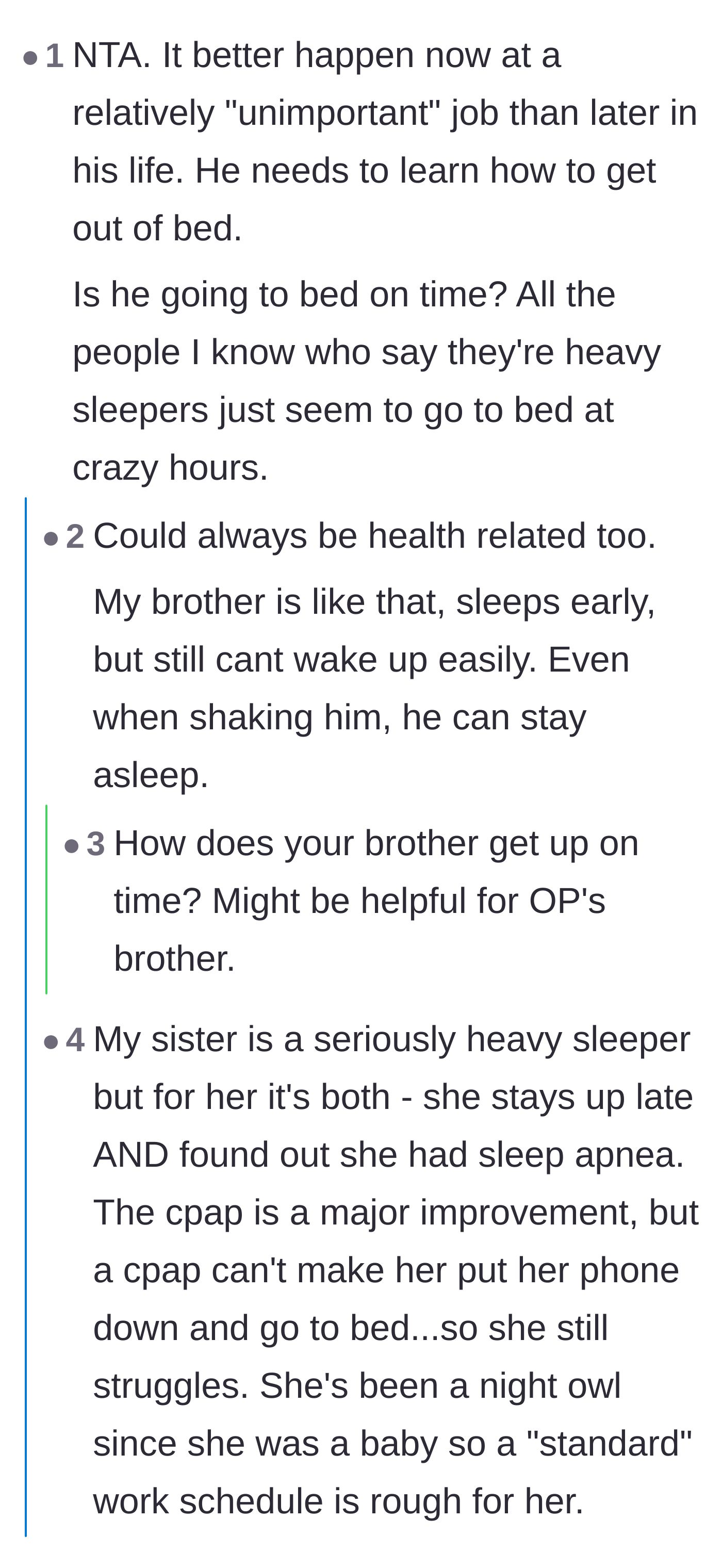 Comment thread 3 - A debate over whether the brother's sleeping problem is caused by bad bedtime habits or an undiagnosed neurodivergent sleep rhythm.