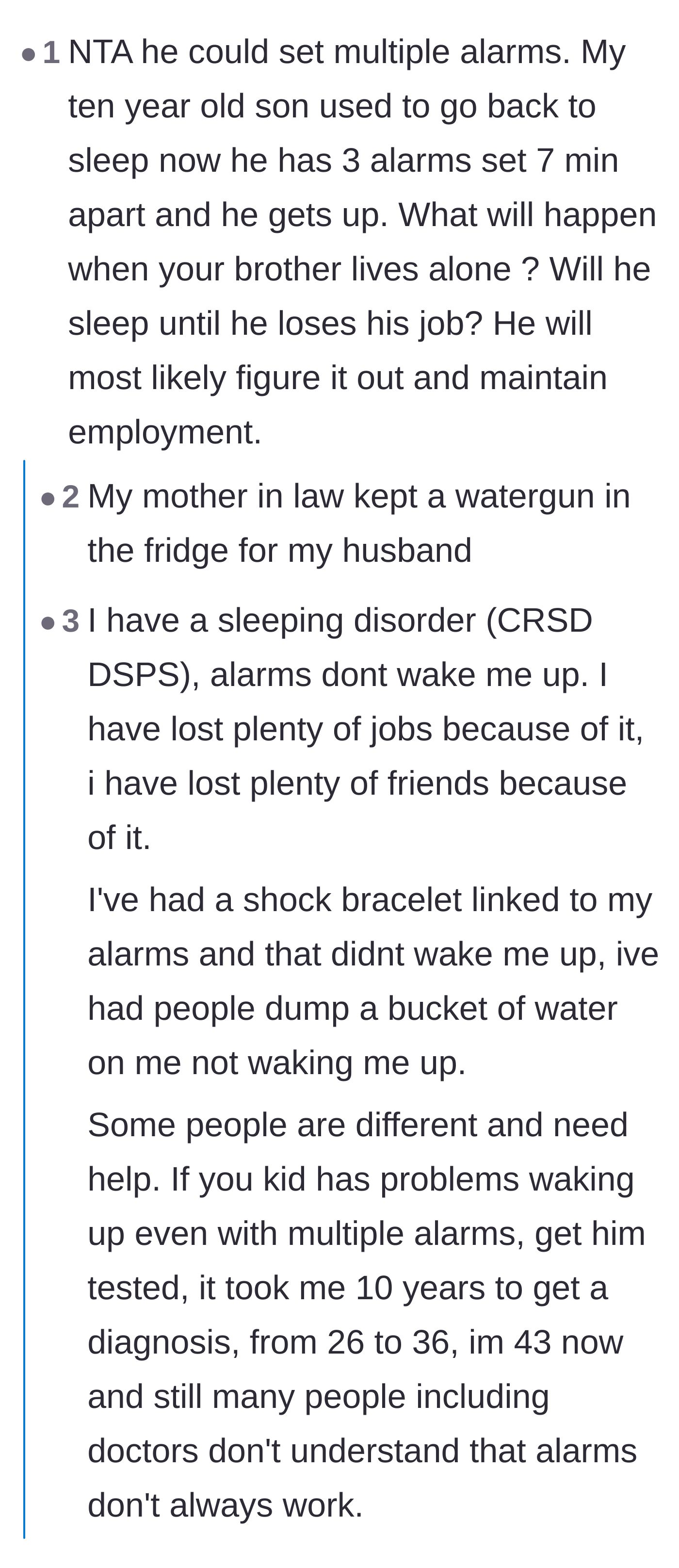 Comment thread 6 - Commenters questioning how the brother will survive living alone, with one person sharing a story about using a cold water gun to wake someone up.