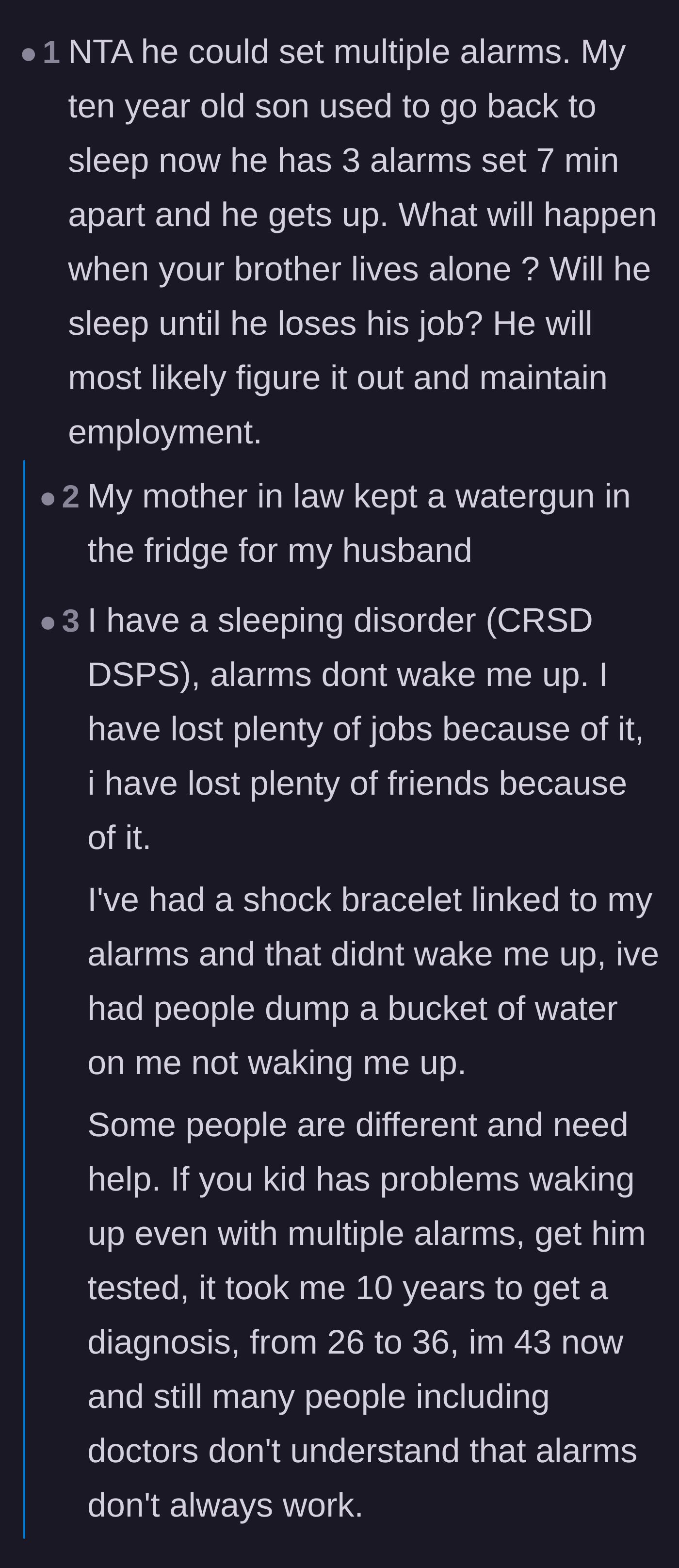 Comment thread 6 - Commenters questioning how the brother will survive living alone, with one person sharing a story about using a cold water gun to wake someone up.