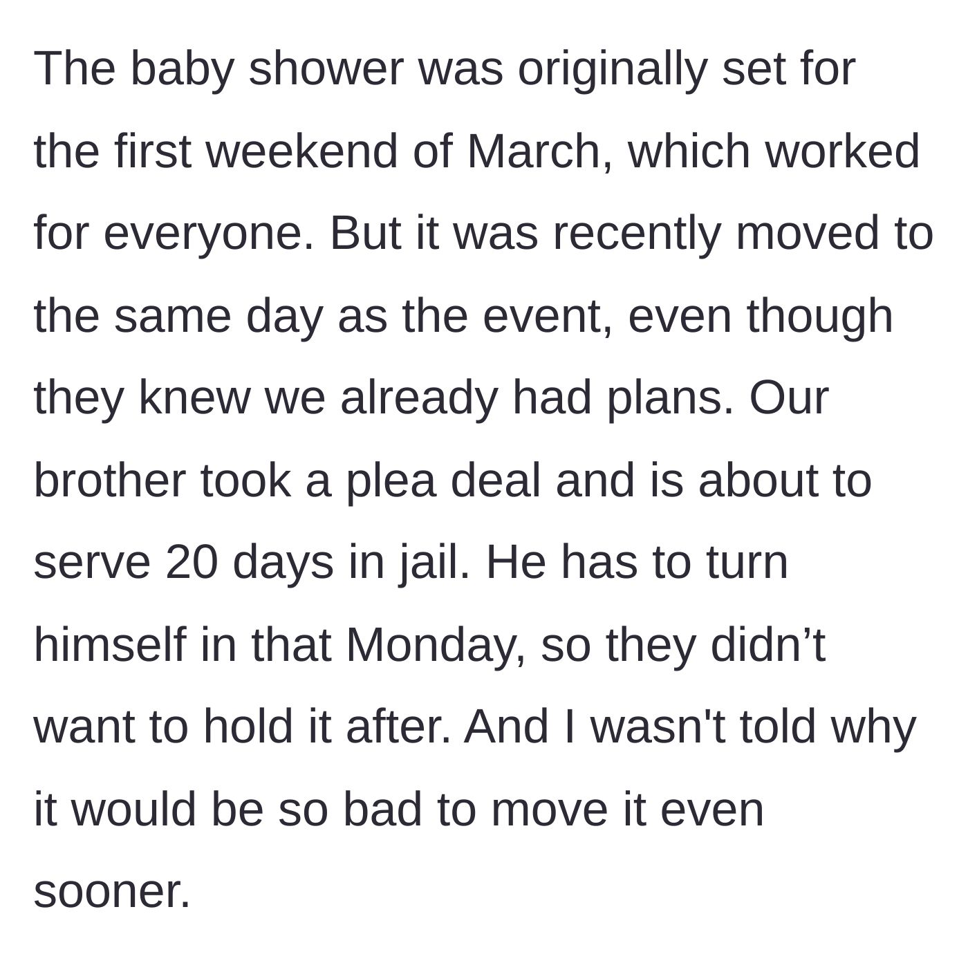 Story part 2 - A calendar showing a baby shower date aggressively crossed out and moved to clash with the wrestling match.
