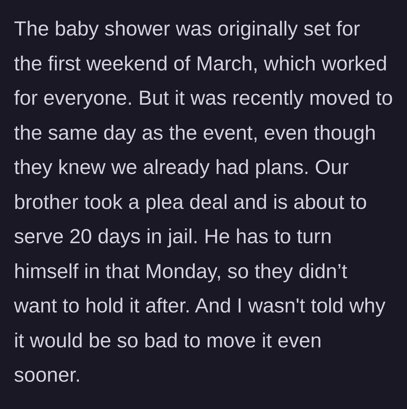 Story part 2 - A calendar showing a baby shower date aggressively crossed out and moved to clash with the wrestling match.