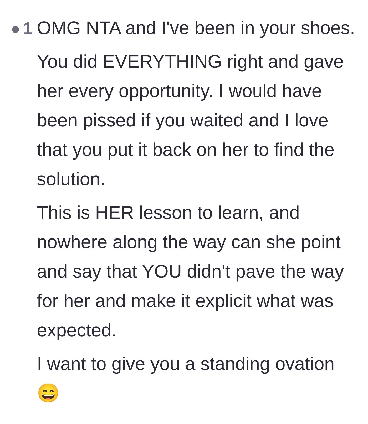 Comment thread 3 - A user gives the original poster a standing ovation for perfectly handling the boundary enforcement and not backing down.
