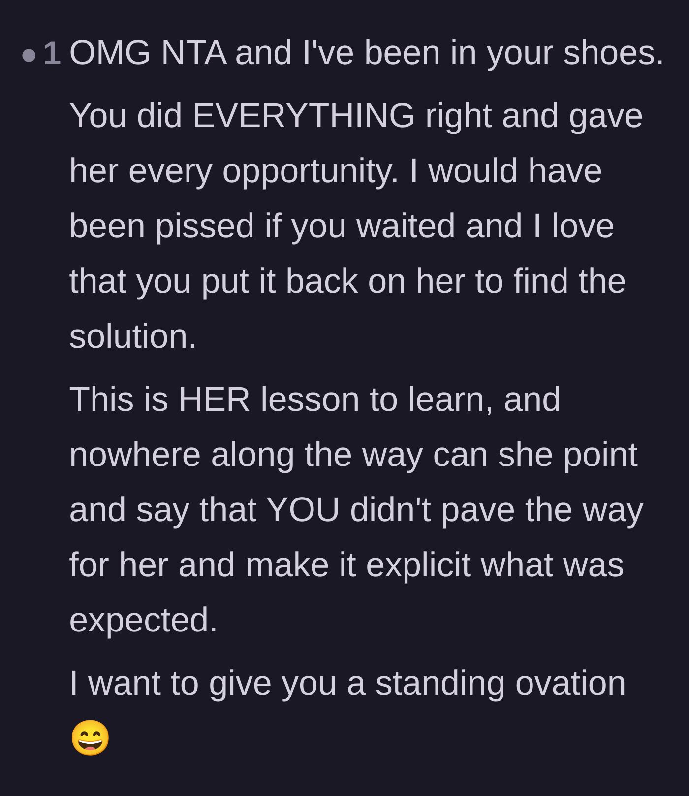 Comment thread 3 - A user gives the original poster a standing ovation for perfectly handling the boundary enforcement and not backing down.