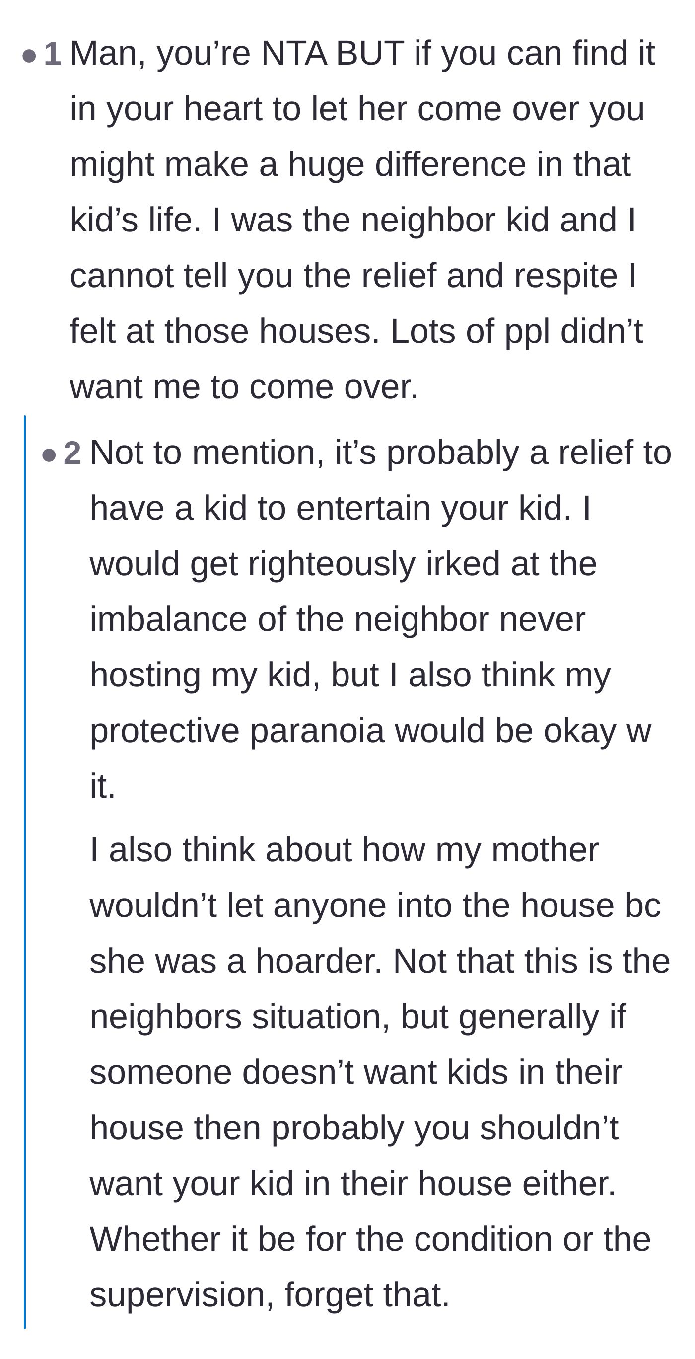 Comment thread 2 - A discussion about how the narrator's home might be a necessary safe haven for a child with an unsupportive mother.