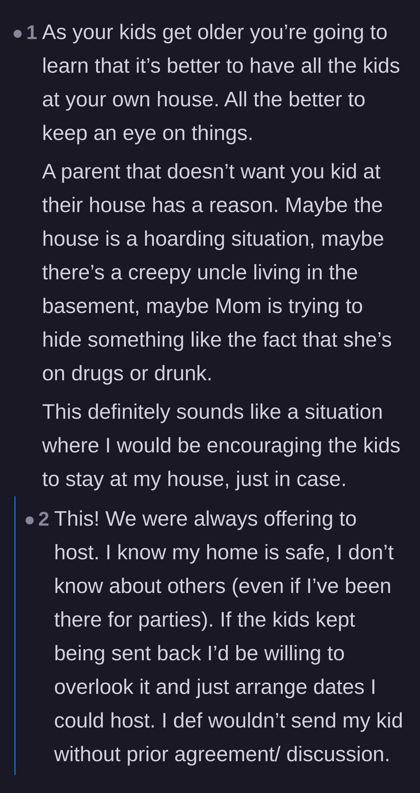Comment thread 3 - Readers speculate on the potentially dangerous or negligent reasons why the neighbor refuses to allow children inside her home.