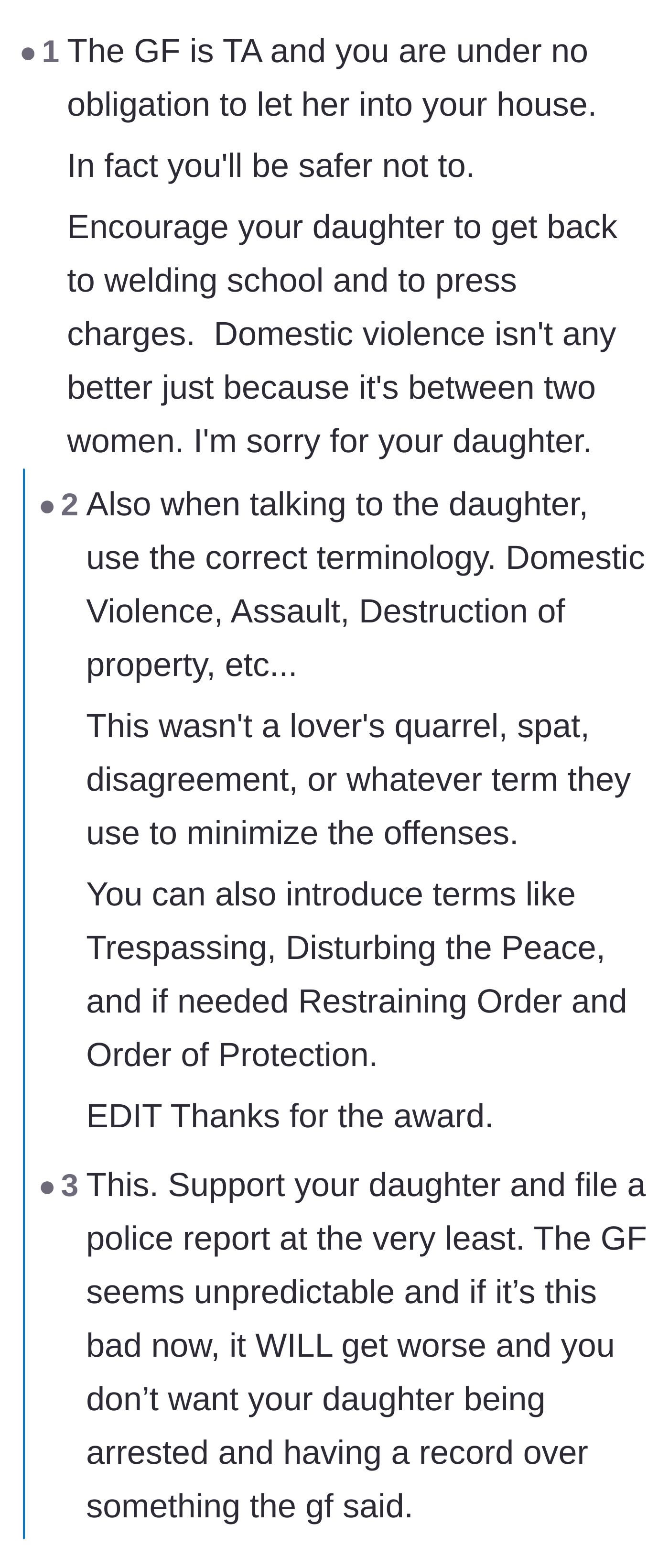 Comment thread 2 - A deep dive into calling the girlfriend's behavior out for what it truly is: domestic abuse and property destruction.