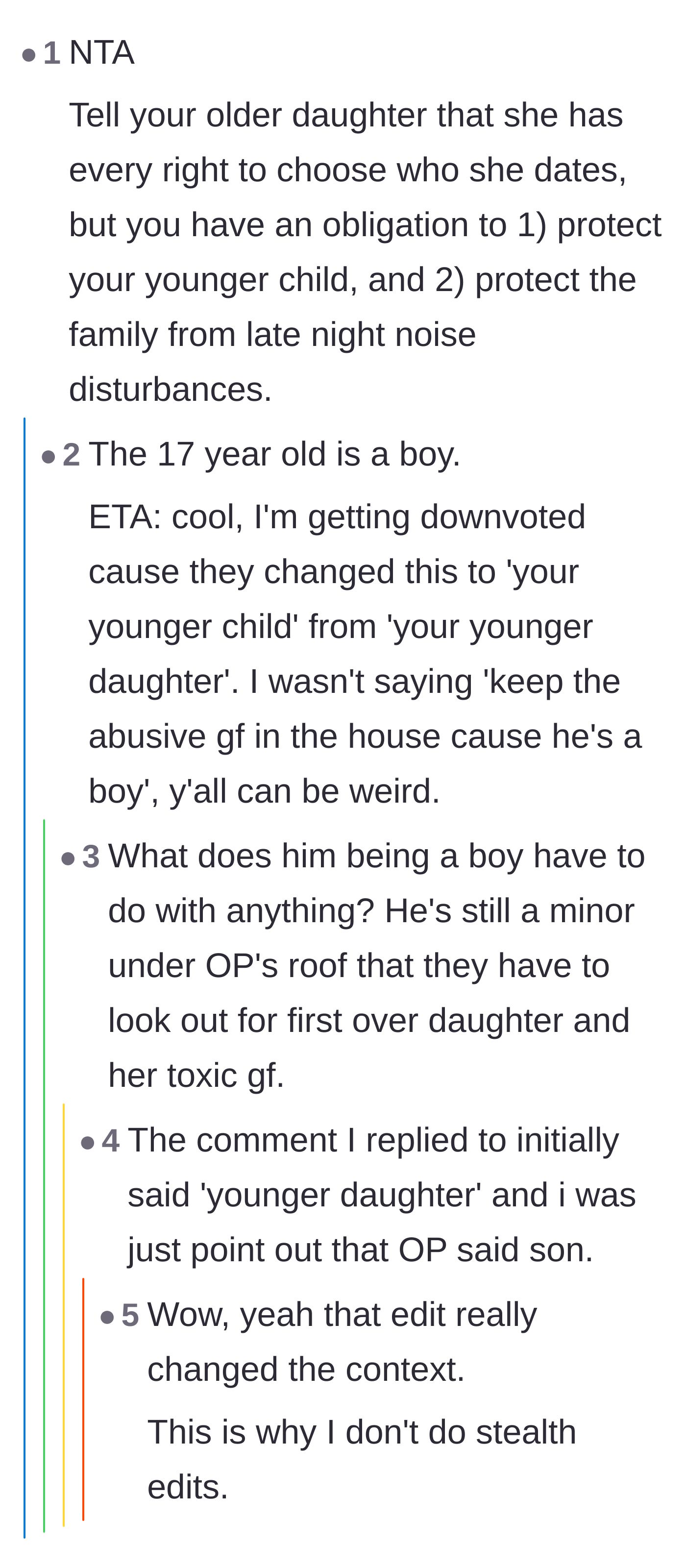 Comment thread 3 - A debate about the parents' obligation to protect their 17-year-old son from the late-night disturbances.