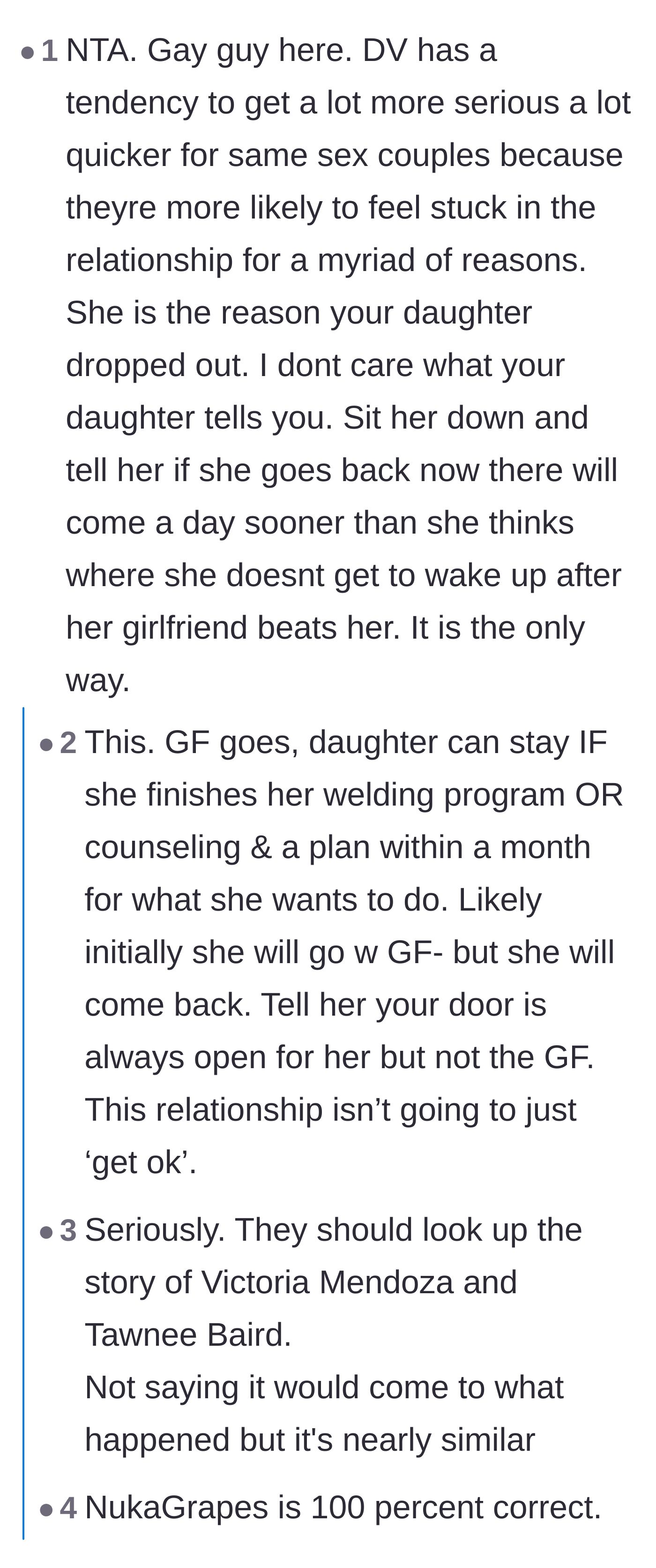 Comment thread 4 - A commenter highlighting how quickly and severely domestic violence can escalate in same-sex relationships.