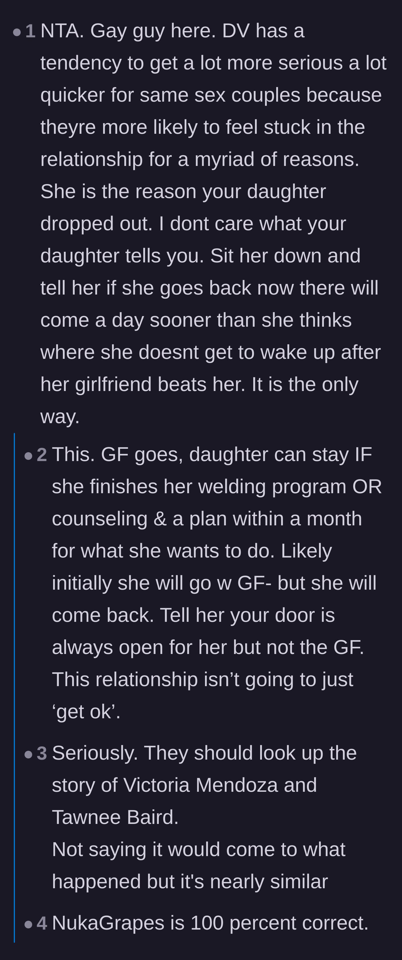 Comment thread 4 - A commenter highlighting how quickly and severely domestic violence can escalate in same-sex relationships.