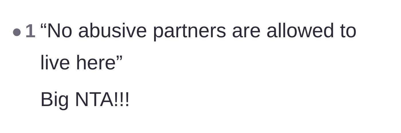 Comment thread 5 - A short, direct statement declaring that abusive partners are absolutely not allowed in the home.