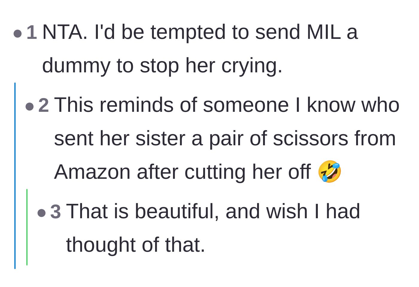 Comment thread 1 - A satirical suggestion to mail the grandmother a pacifier to soothe her own complaints about being banned.