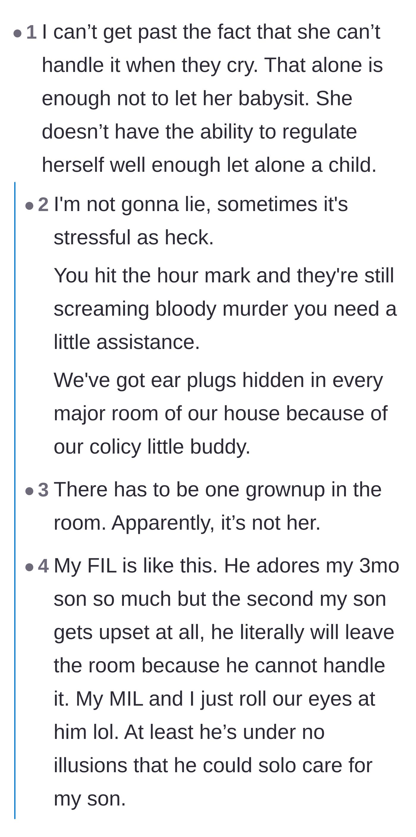 Comment thread 2 - A debate regarding the grandmother's emotional regulation and her overall fitness to babysit crying children.