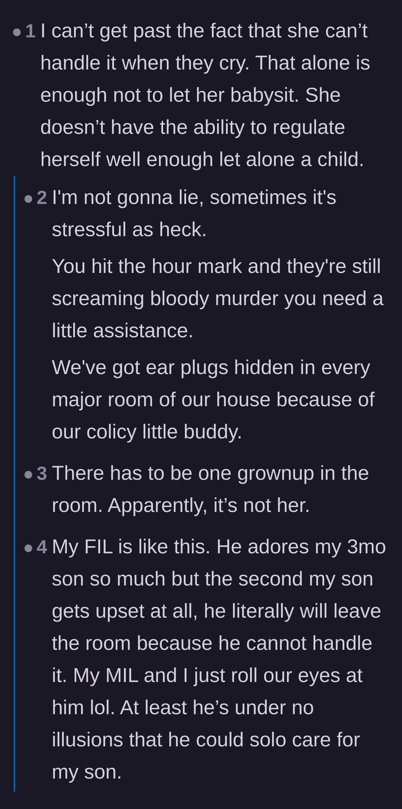 Comment thread 2 - A debate regarding the grandmother's emotional regulation and her overall fitness to babysit crying children.