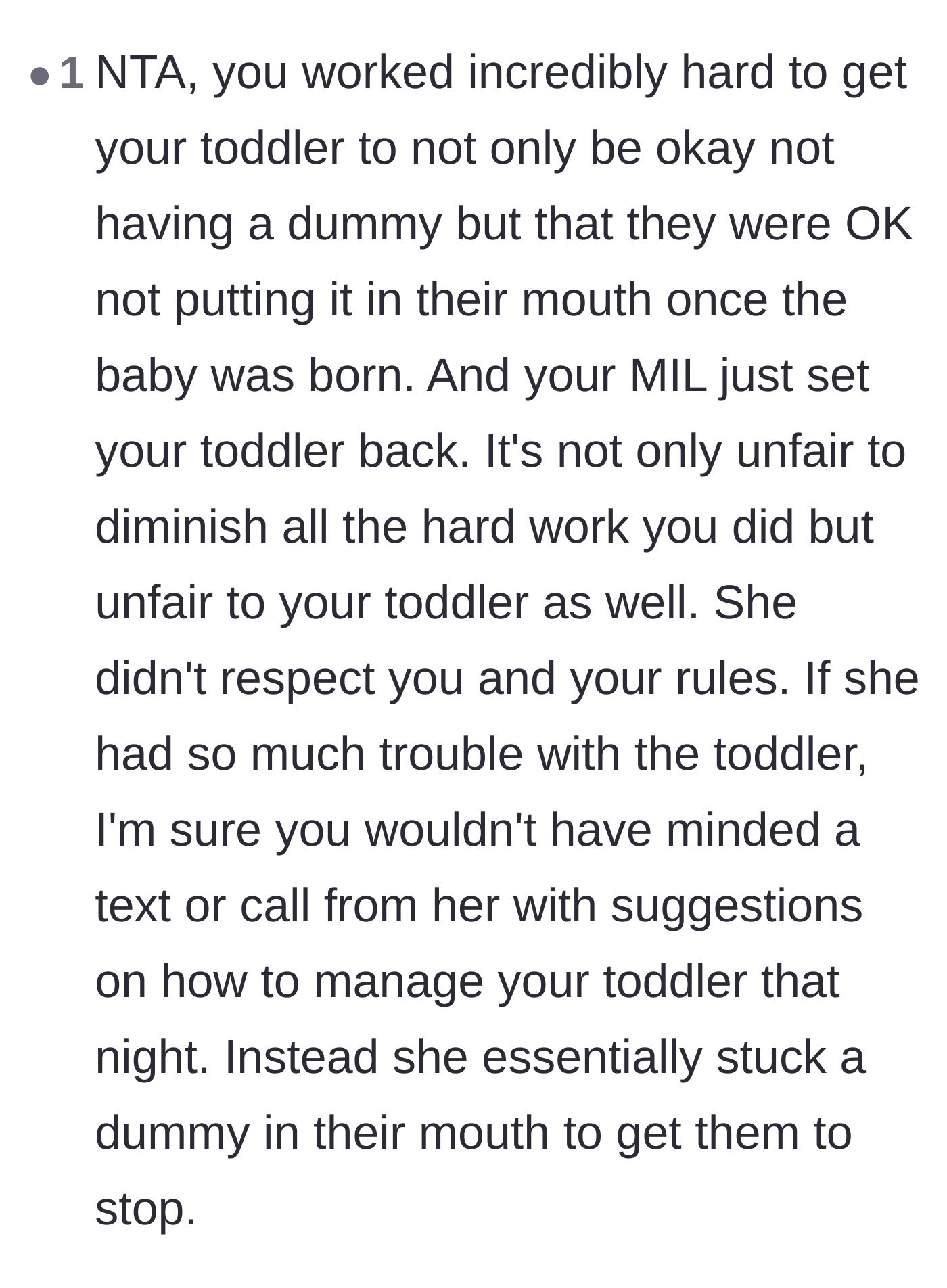 Comment thread 3 - Support for the parents' hard work and criticism of the grandmother's disrespect toward the toddler's psychological progress.