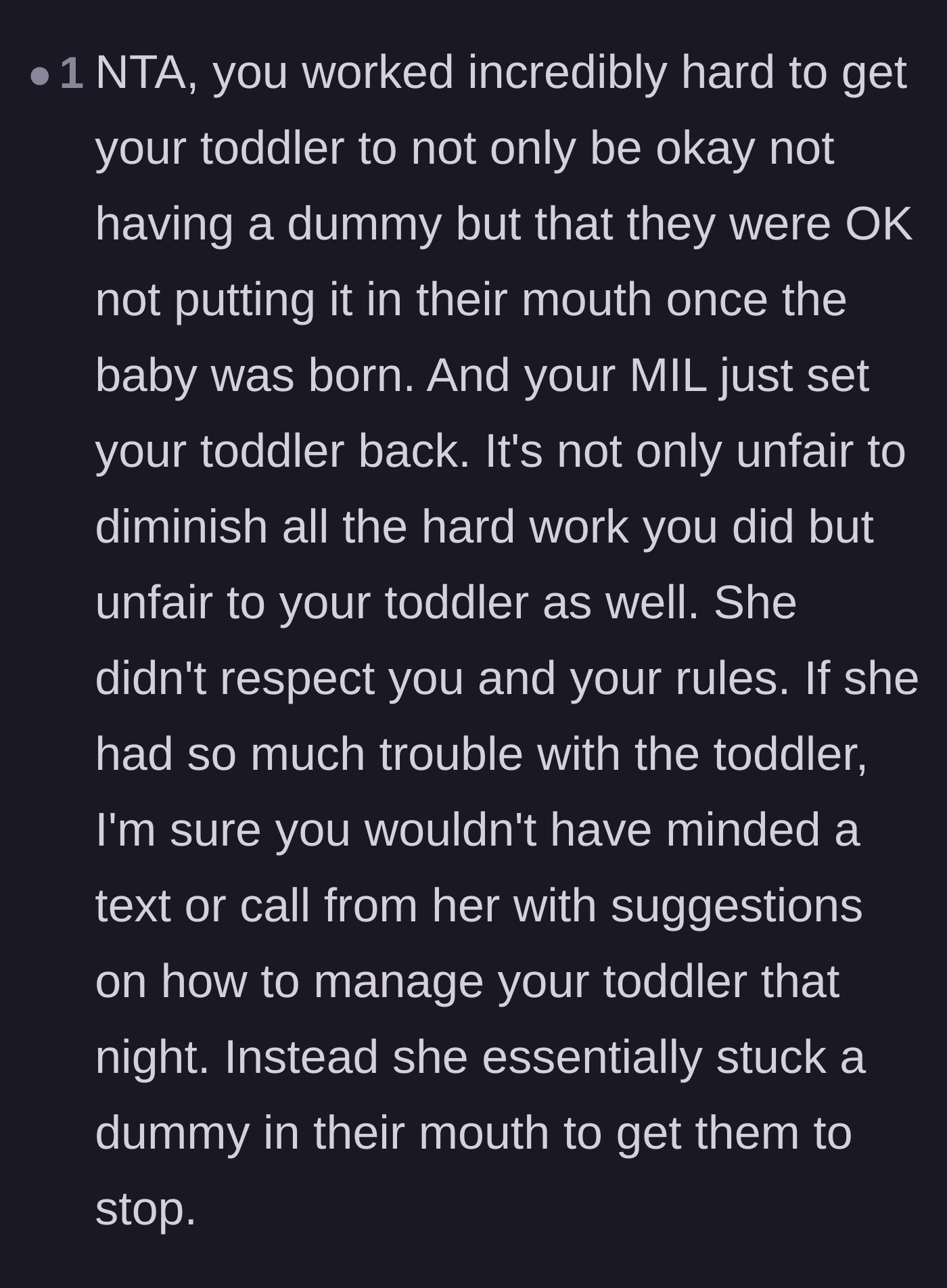Comment thread 3 - Support for the parents' hard work and criticism of the grandmother's disrespect toward the toddler's psychological progress.