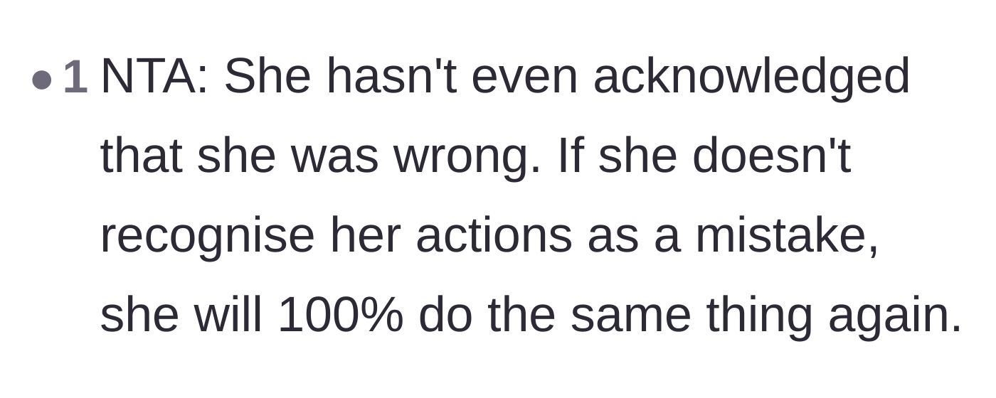 Comment thread 4 - A warning that the grandmother's lack of accountability guarantees she will repeat the boundary-stomping behavior.