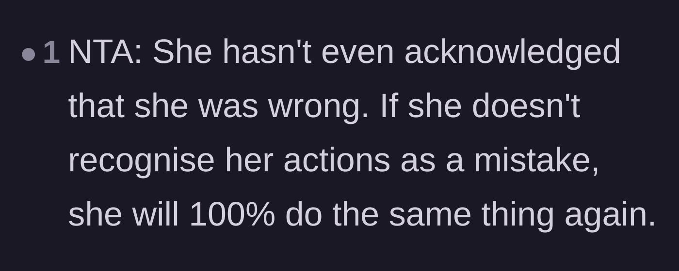 Comment thread 4 - A warning that the grandmother's lack of accountability guarantees she will repeat the boundary-stomping behavior.