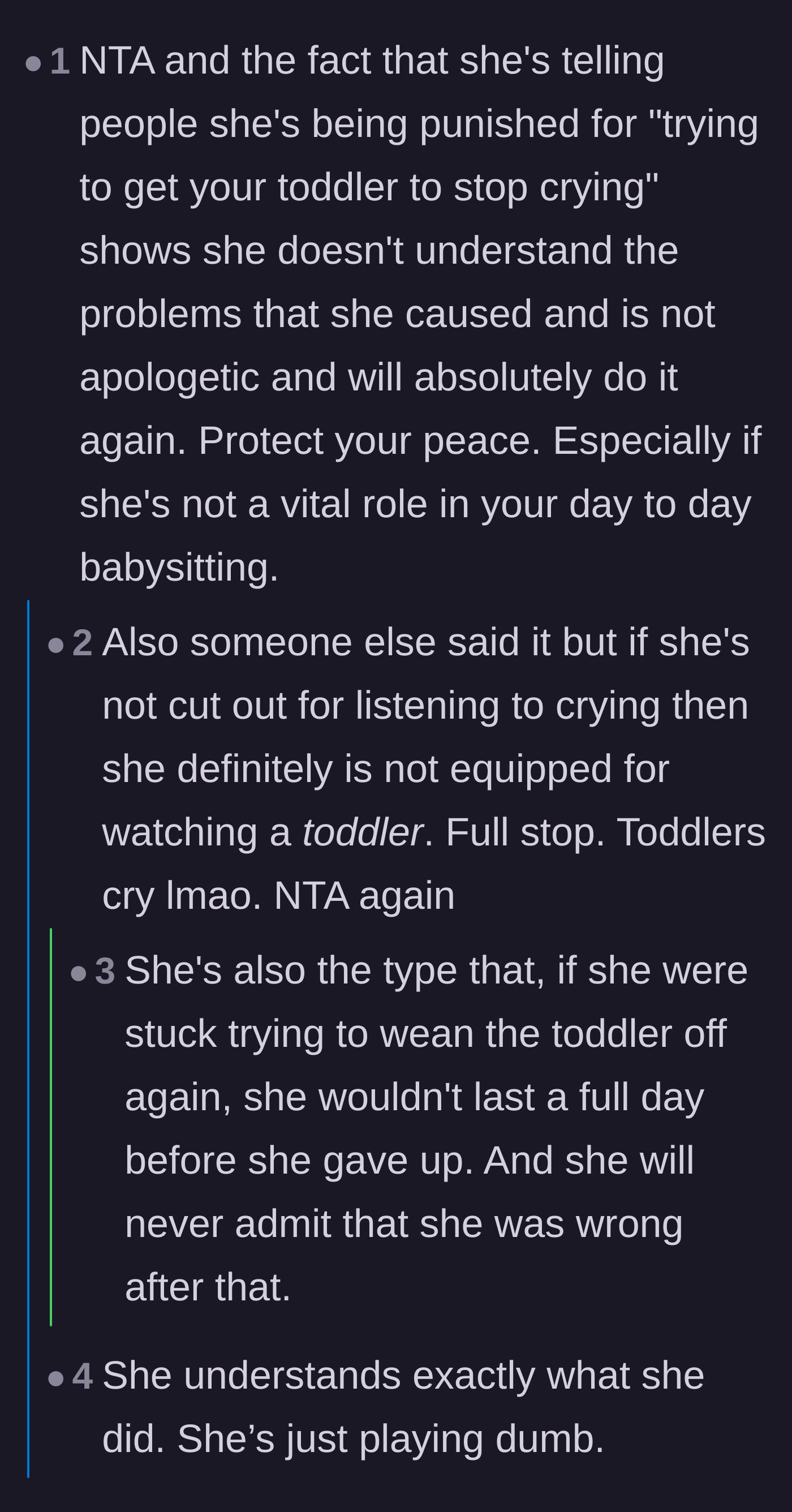 Comment thread 5 - Discussion of the grandmother's victim mentality and deliberate weaponization of her own incompetence.
