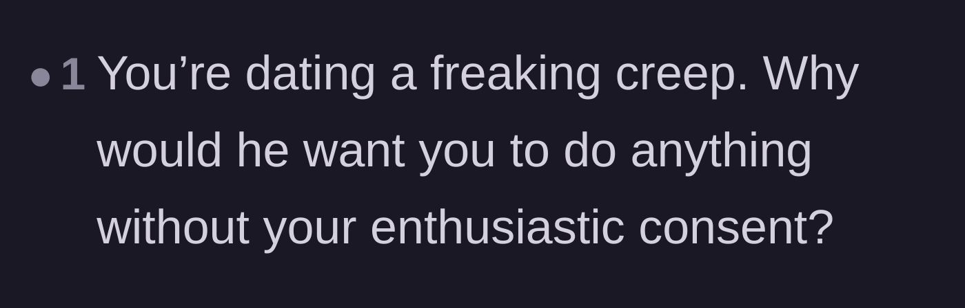 Comment thread 4 - Highlighting the painful lack of enthusiastic consent