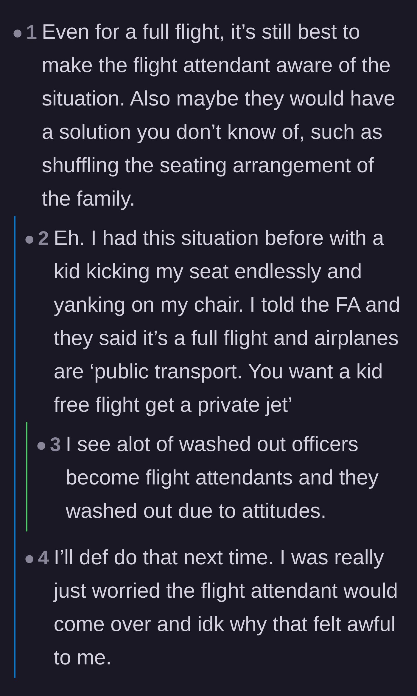 Comment thread debating whether the passenger should have called a flight attendant for help instead of suffering in silence.