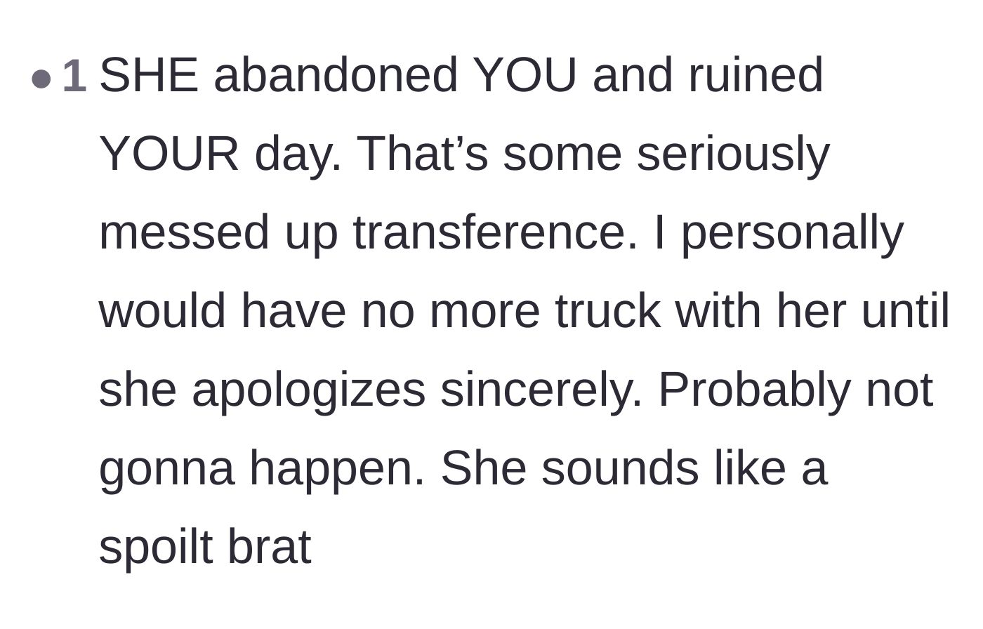 Comment thread 6 - Pointing out the friend's projection and how she was actually the one who ruined the day.