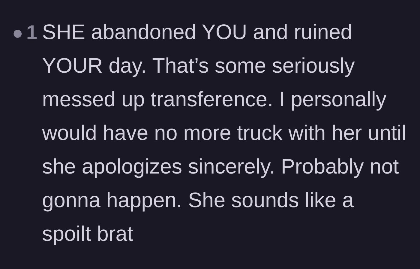 Comment thread 6 - Pointing out the friend's projection and how she was actually the one who ruined the day.
