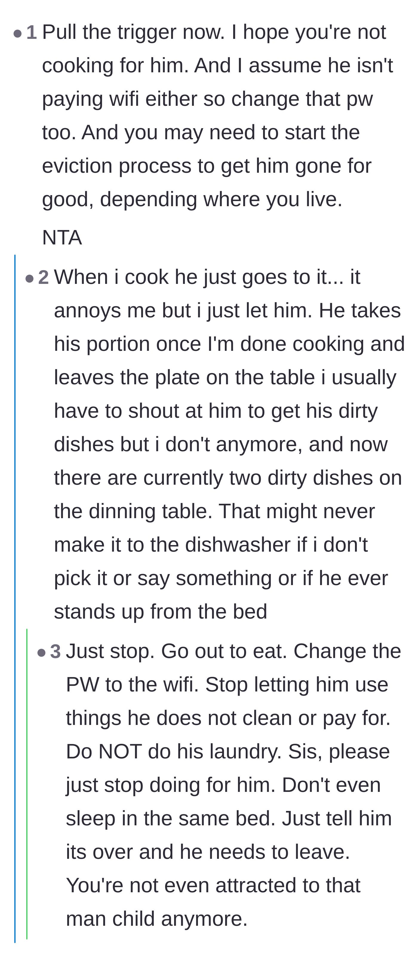 Comment thread 2 - Advice on cutting off household perks and the poster realizing the extent of her enabling