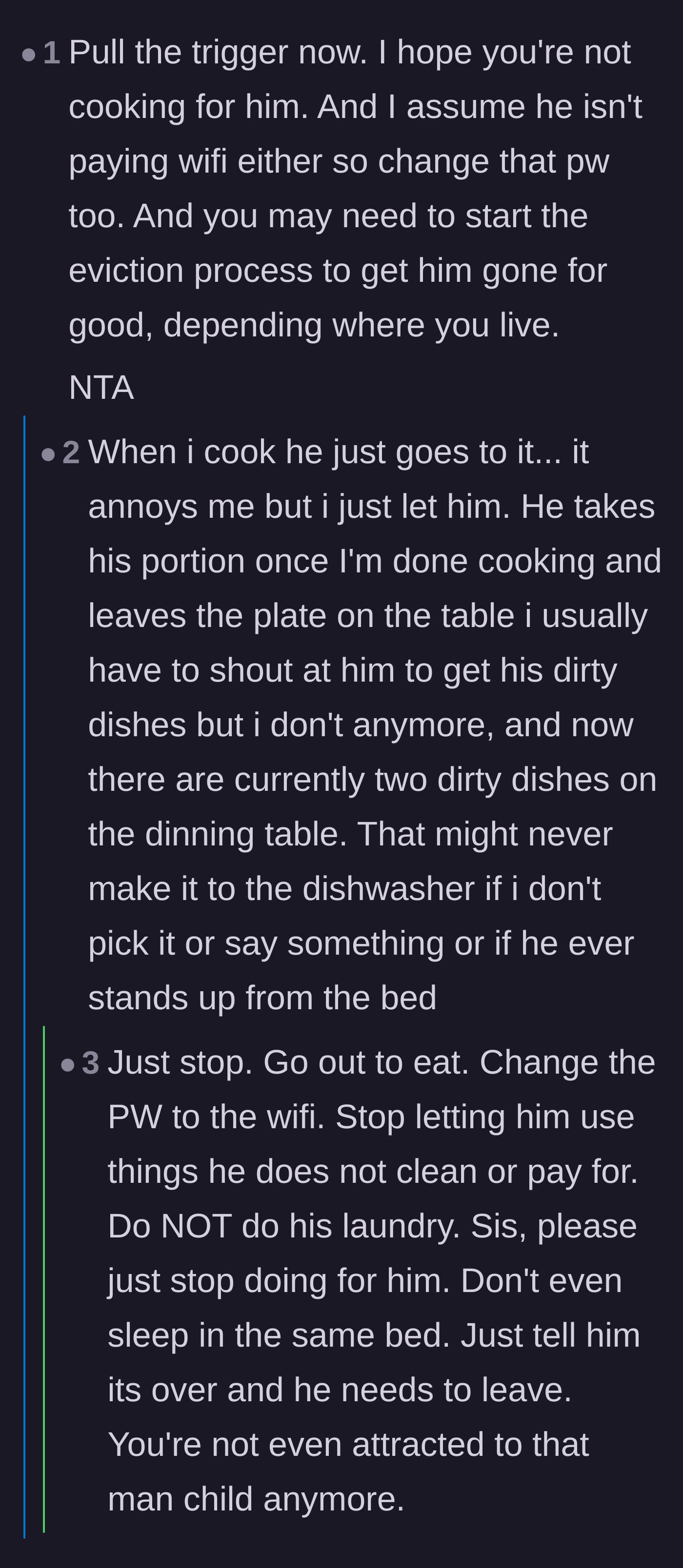 Comment thread 2 - Advice on cutting off household perks and the poster realizing the extent of her enabling