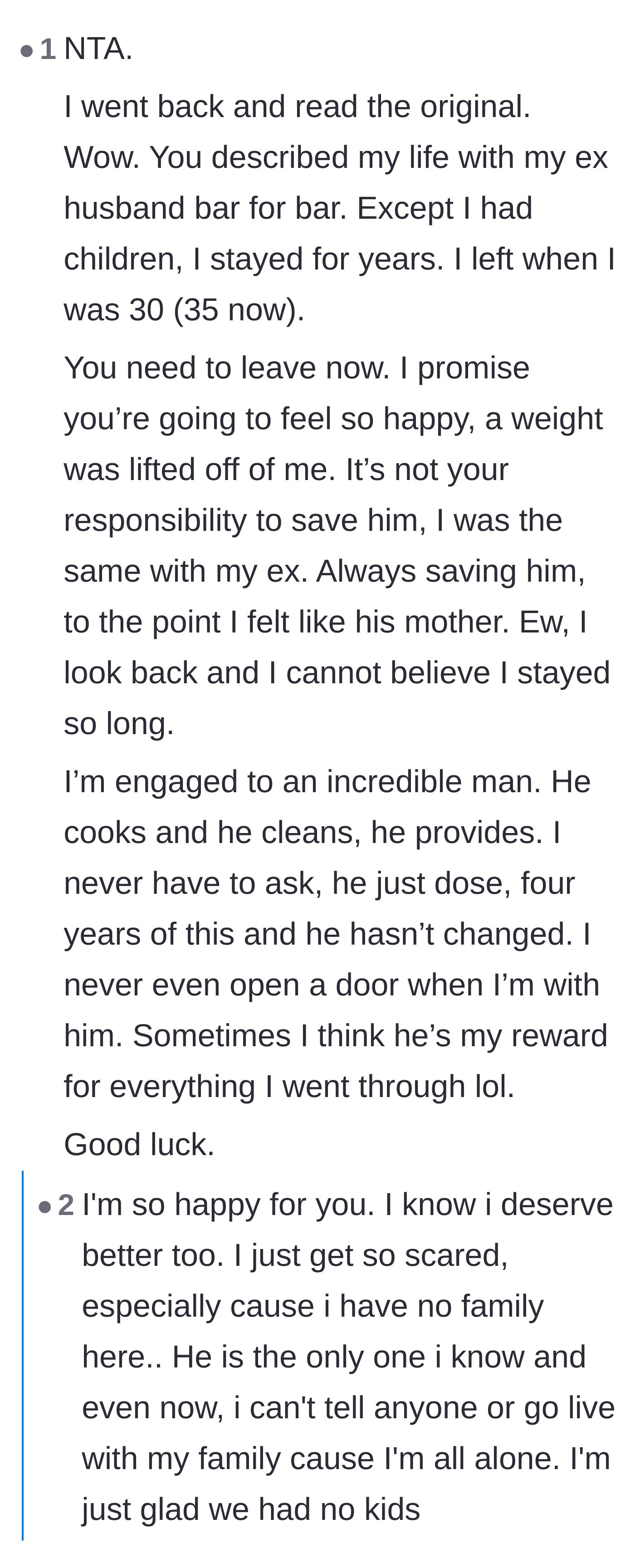 Comment thread 5 - A divorced reader sharing hope while the poster admits her fear of isolation
