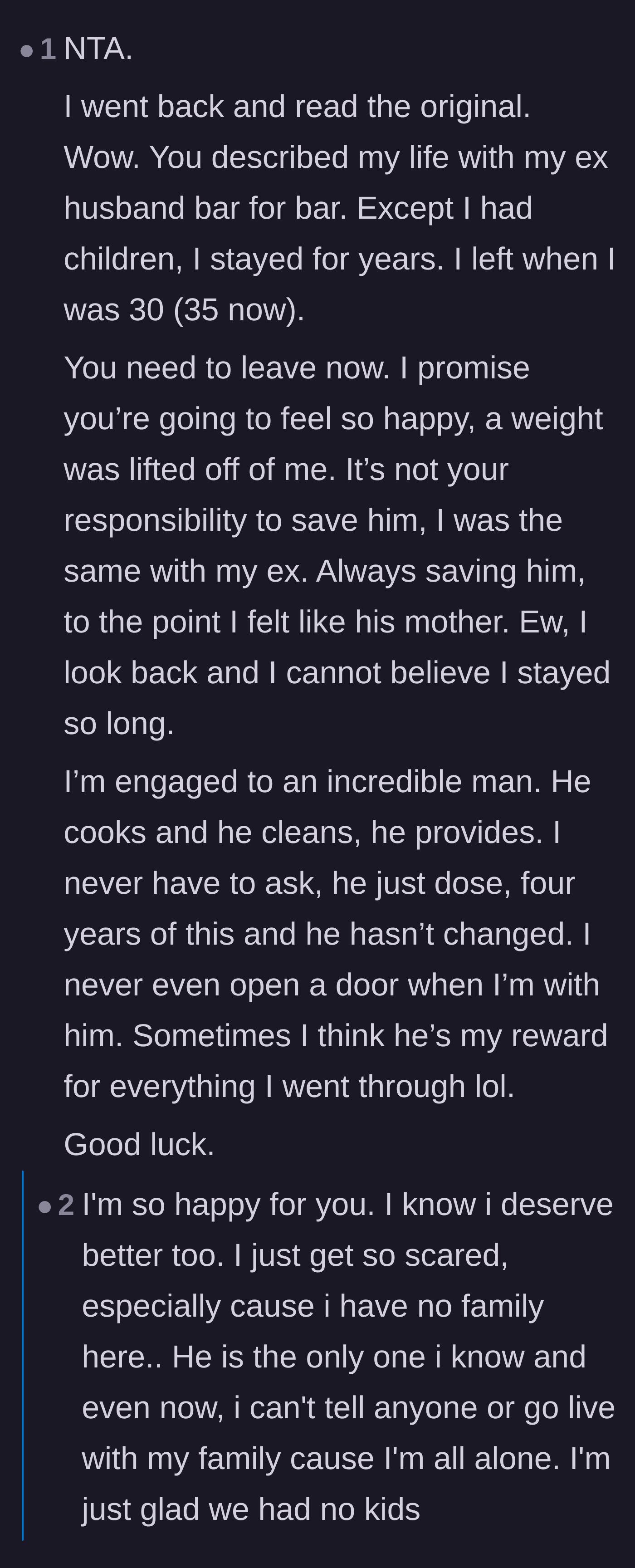 Comment thread 5 - A divorced reader sharing hope while the poster admits her fear of isolation
