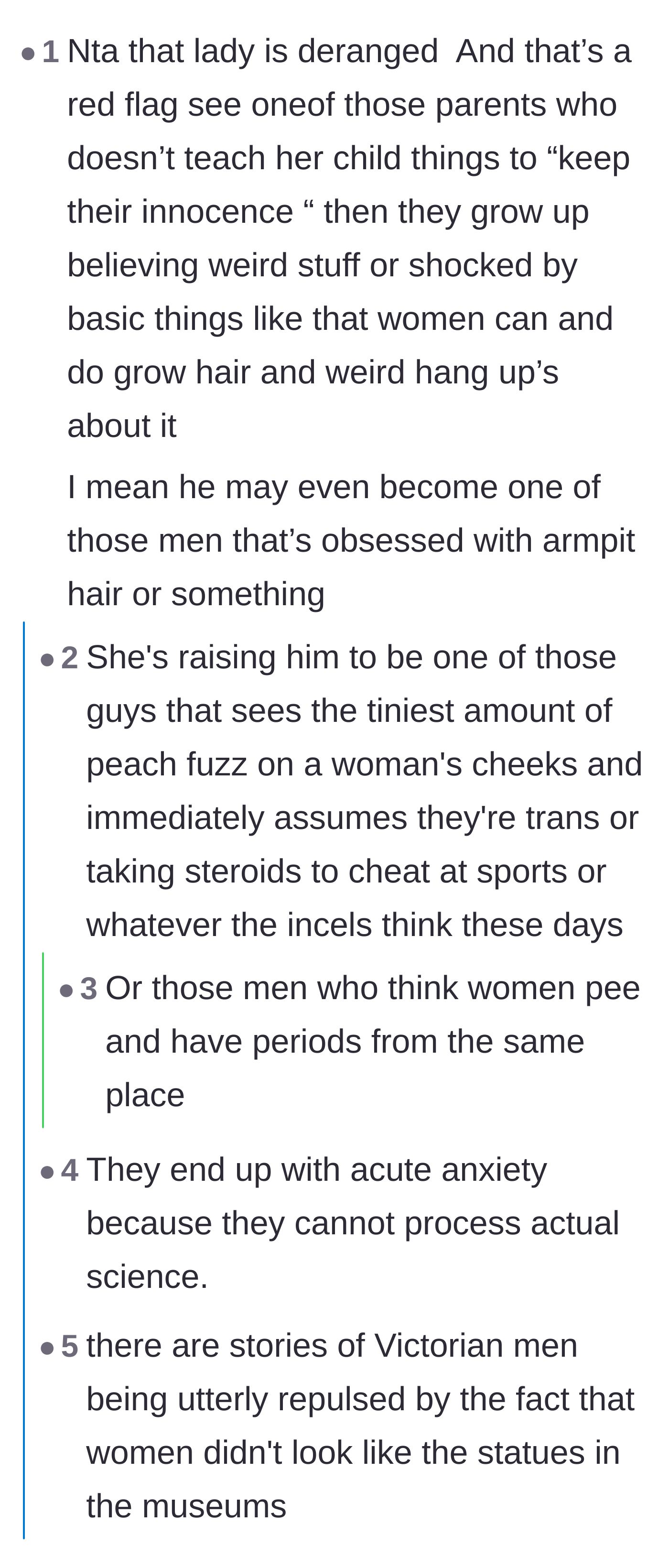 Comment thread 4 - A discussion on how hiding basic biology from children leads to ignorant, easily manipulated adults.