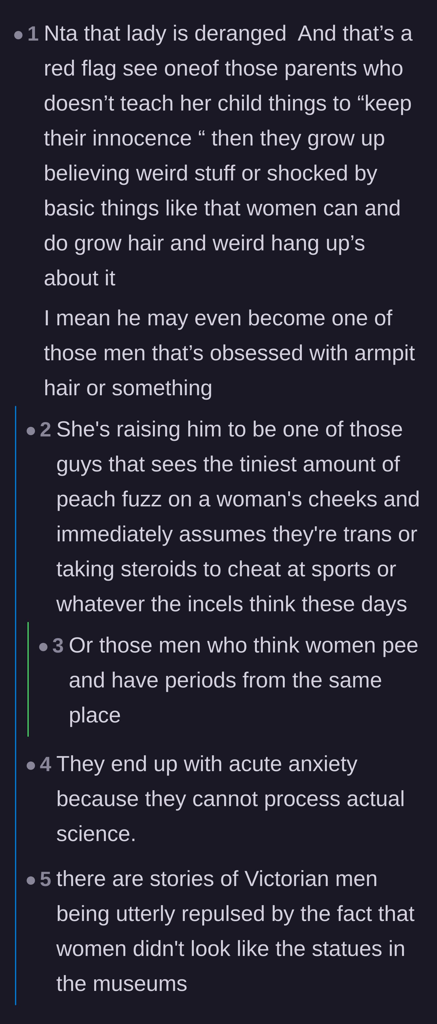 Comment thread 4 - A discussion on how hiding basic biology from children leads to ignorant, easily manipulated adults.