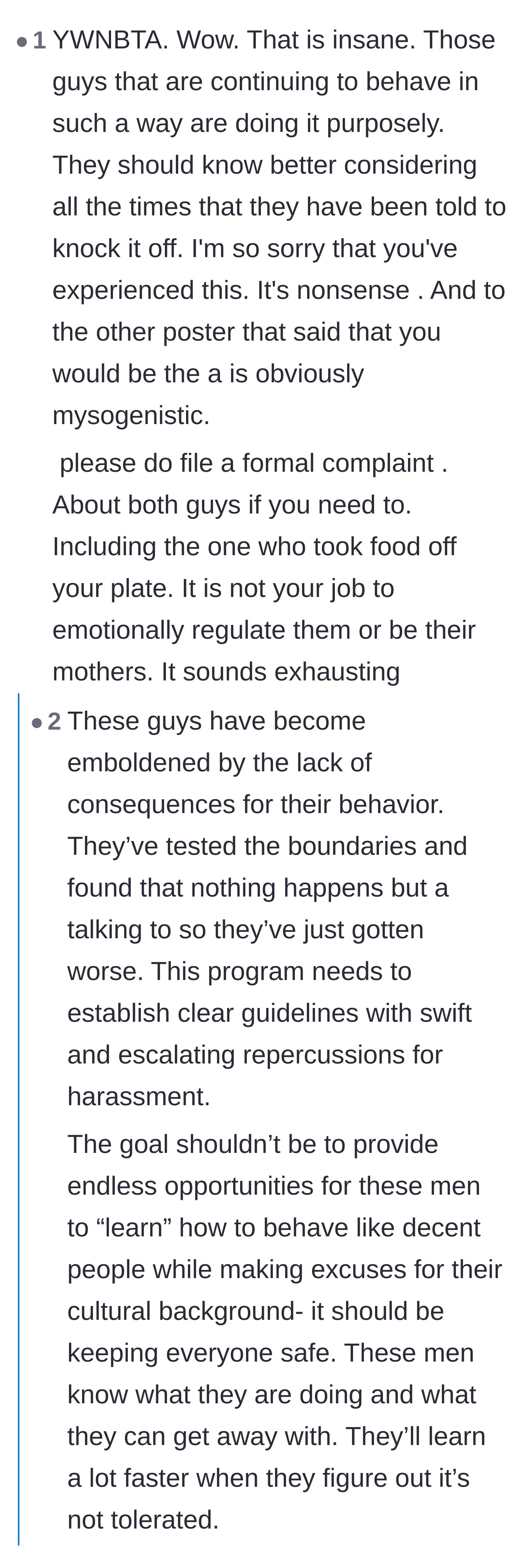 Comment thread 6 - An analysis of how the school's lack of strict disciplinary consequences has only emboldened the men's bad behavior.