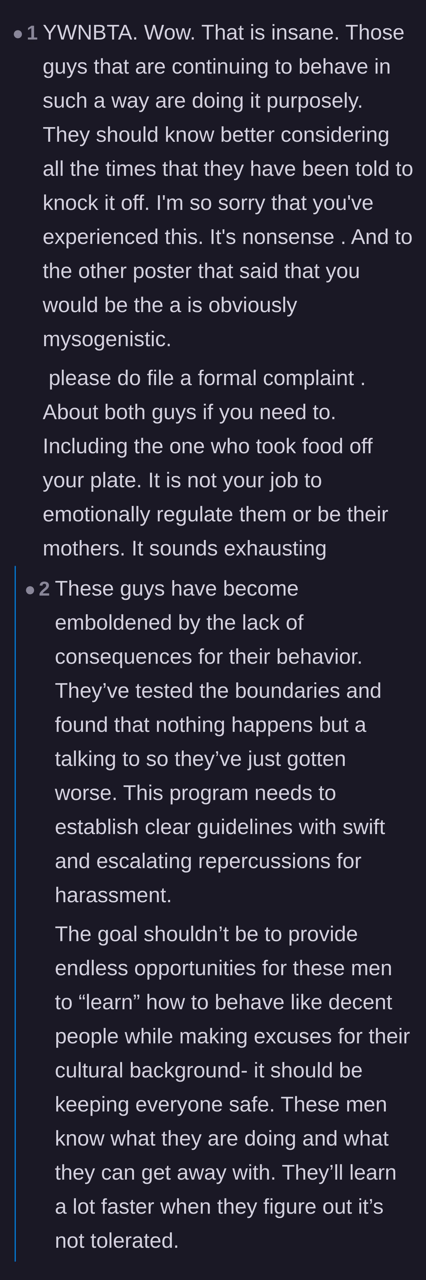 Comment thread 6 - An analysis of how the school's lack of strict disciplinary consequences has only emboldened the men's bad behavior.