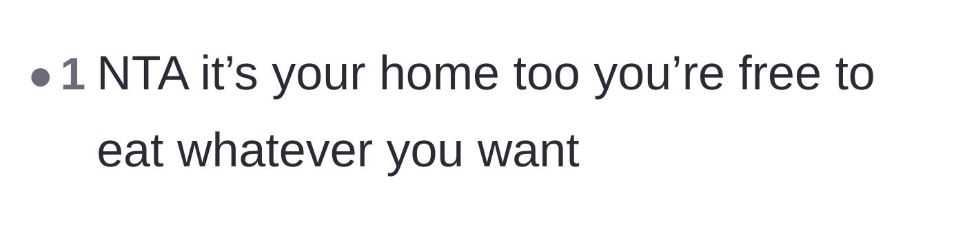 Comment thread 6 - A straightforward reminder that the author pays rent and can eat what she wants.