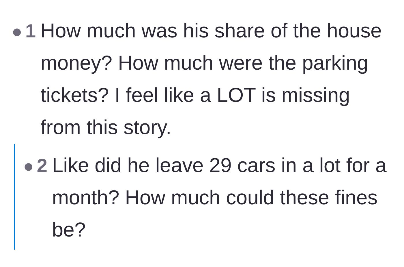 Comment thread 3 - Readers questioning the sheer math of how parking tickets could drain a vacation fund.