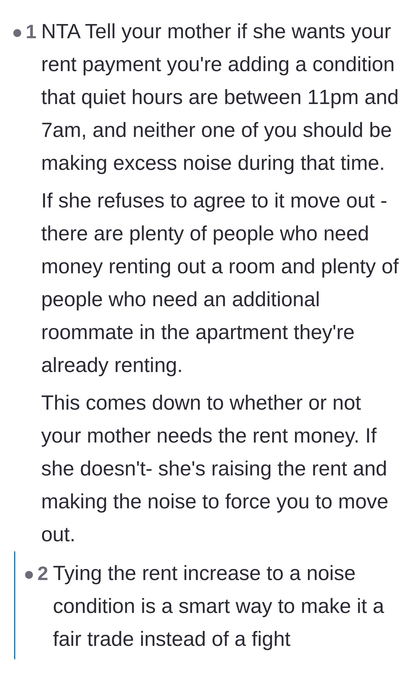 Comment thread 1 - Advice on tying rent payments to a strict quiet hours agreement
