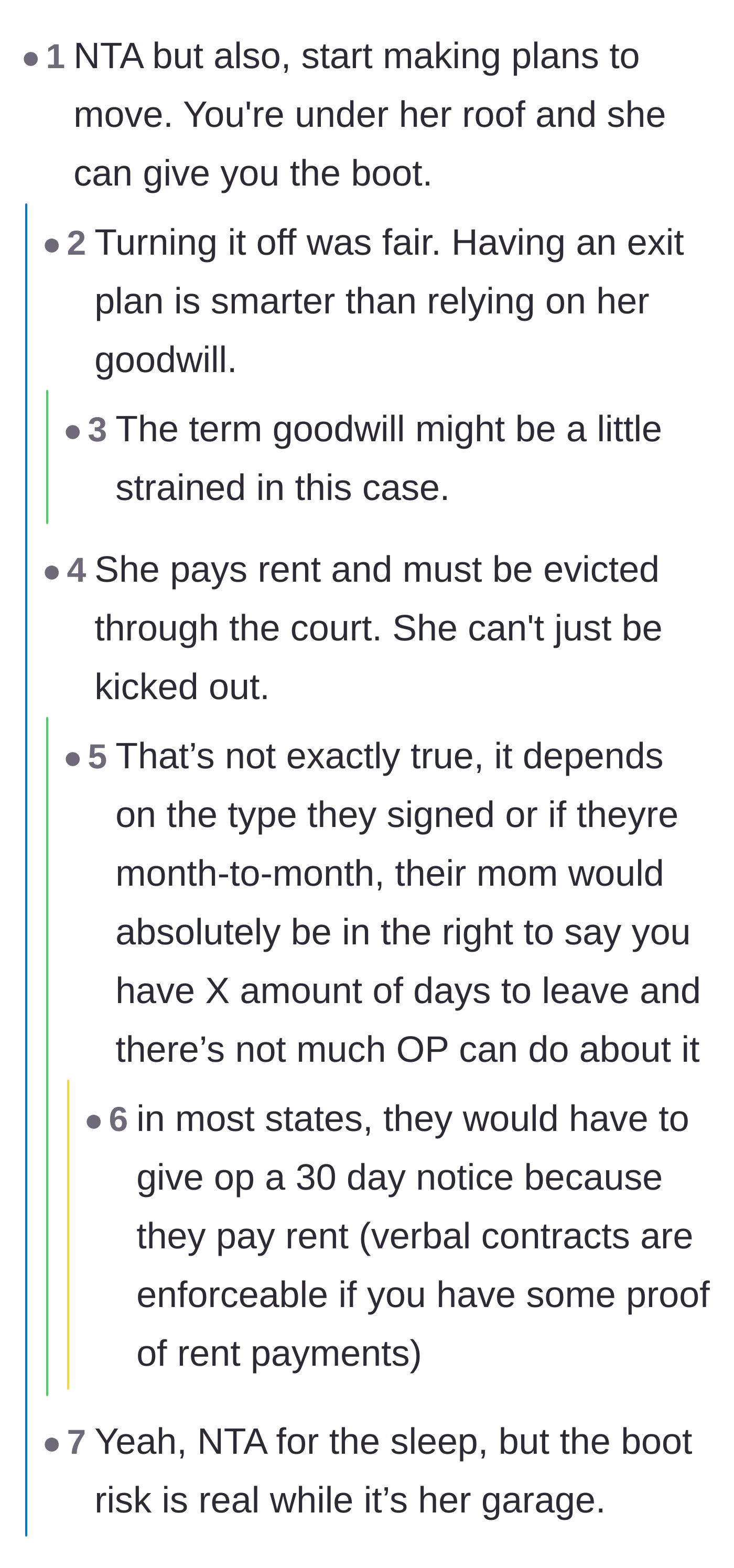 Comment thread 2 - A debate about eviction laws and the importance of having an exit plan
