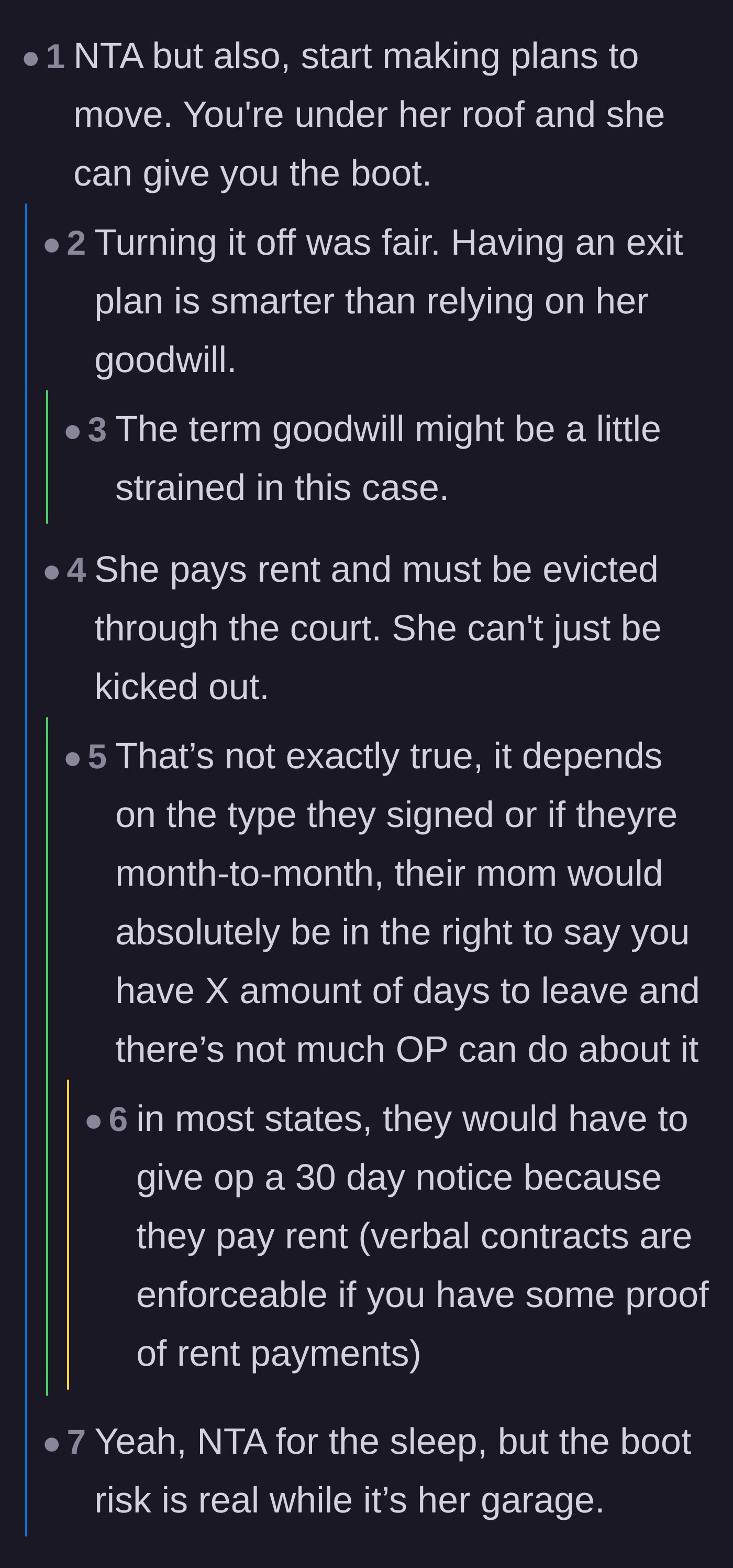 Comment thread 2 - A debate about eviction laws and the importance of having an exit plan