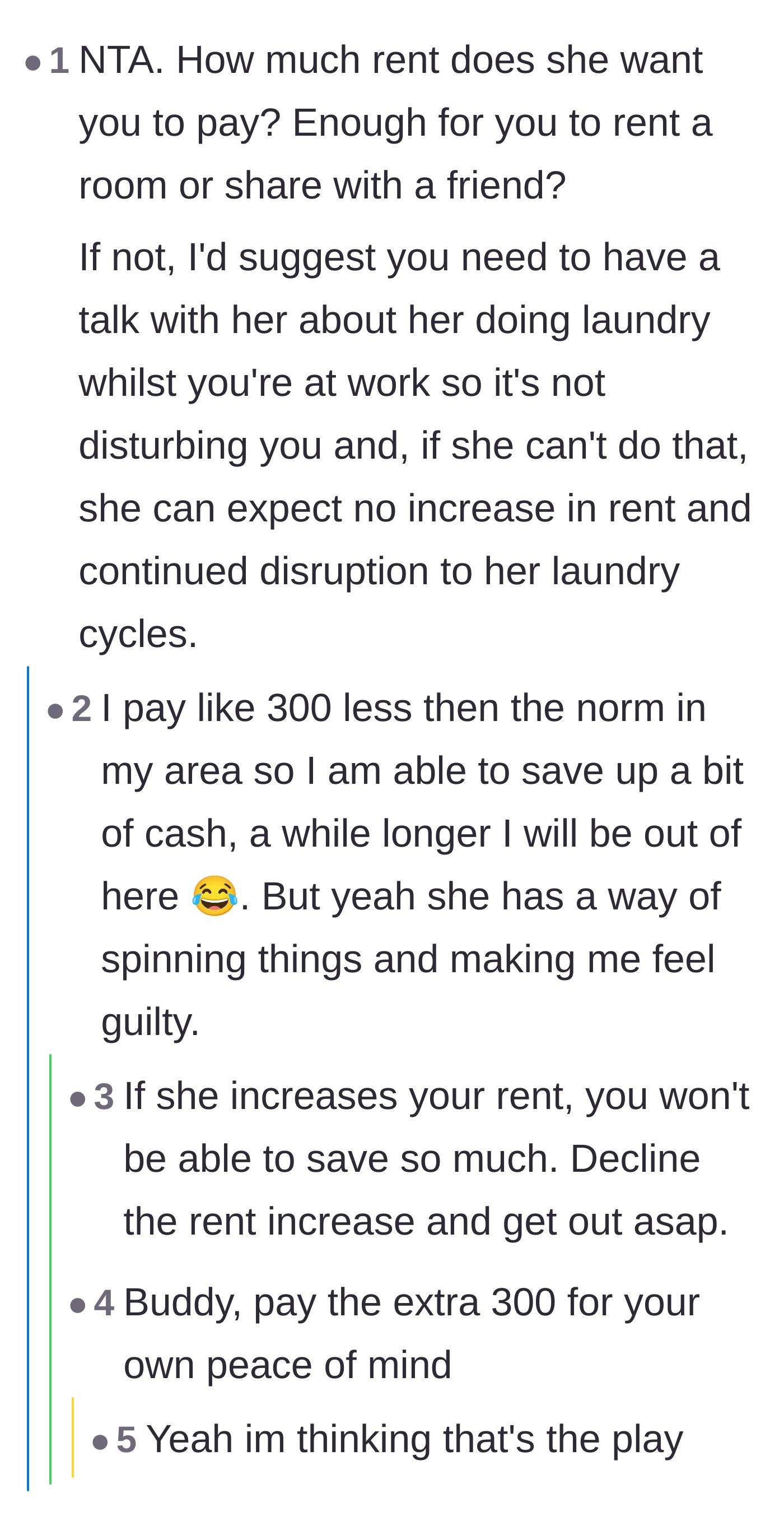 Comment thread 4 - A discussion on whether saving $300 on rent is worth the cost of sleep deprivation