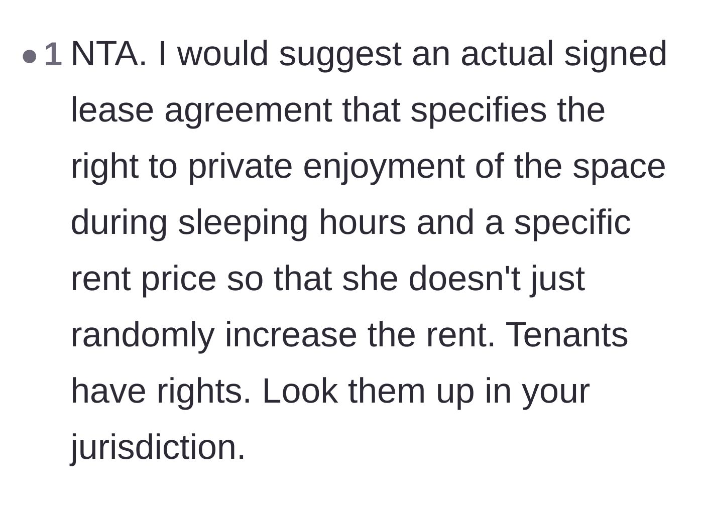 Comment thread 5 - Advice to draft a formal, signed lease agreement to protect tenant rights