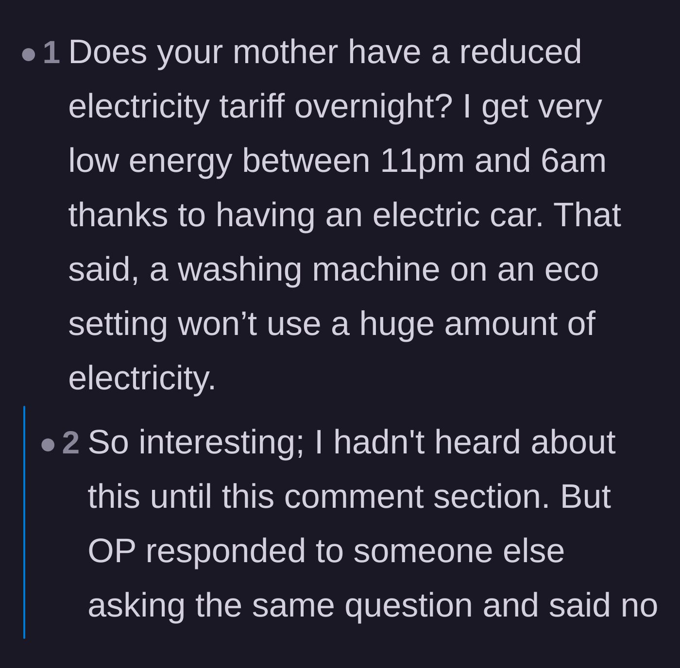 Comment thread 6 - Another user trying to find a logical, energy-saving reason for the mother's schedule