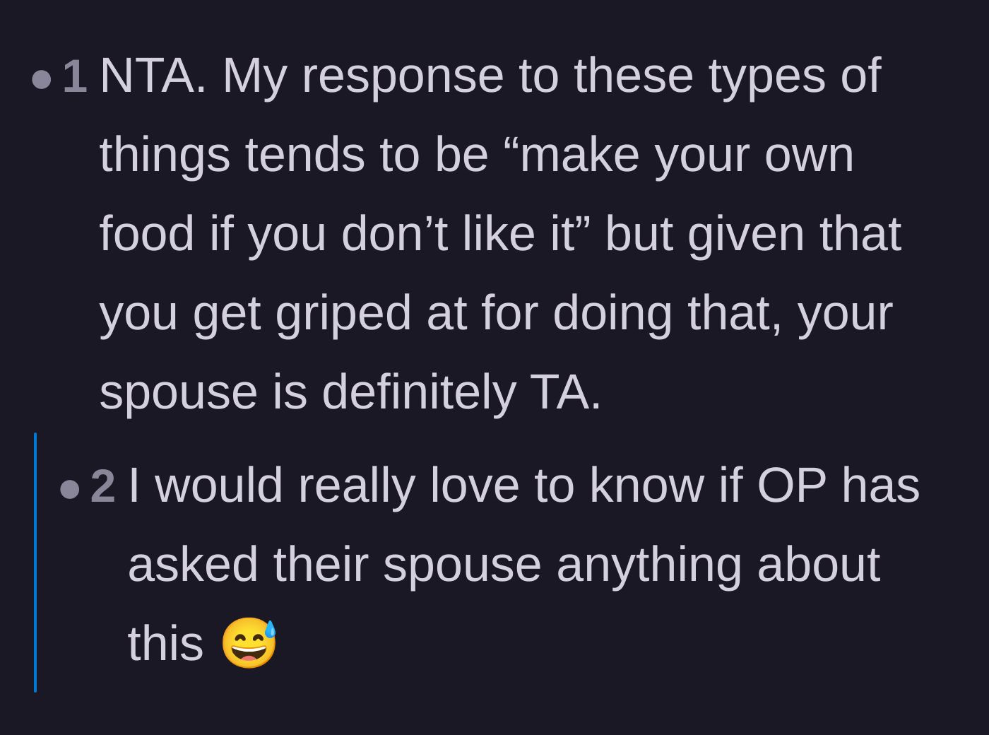Comment thread 3 - Reactions pointing out the sheer unfairness of the spouse getting angry when the narrator tries to feed themselves.