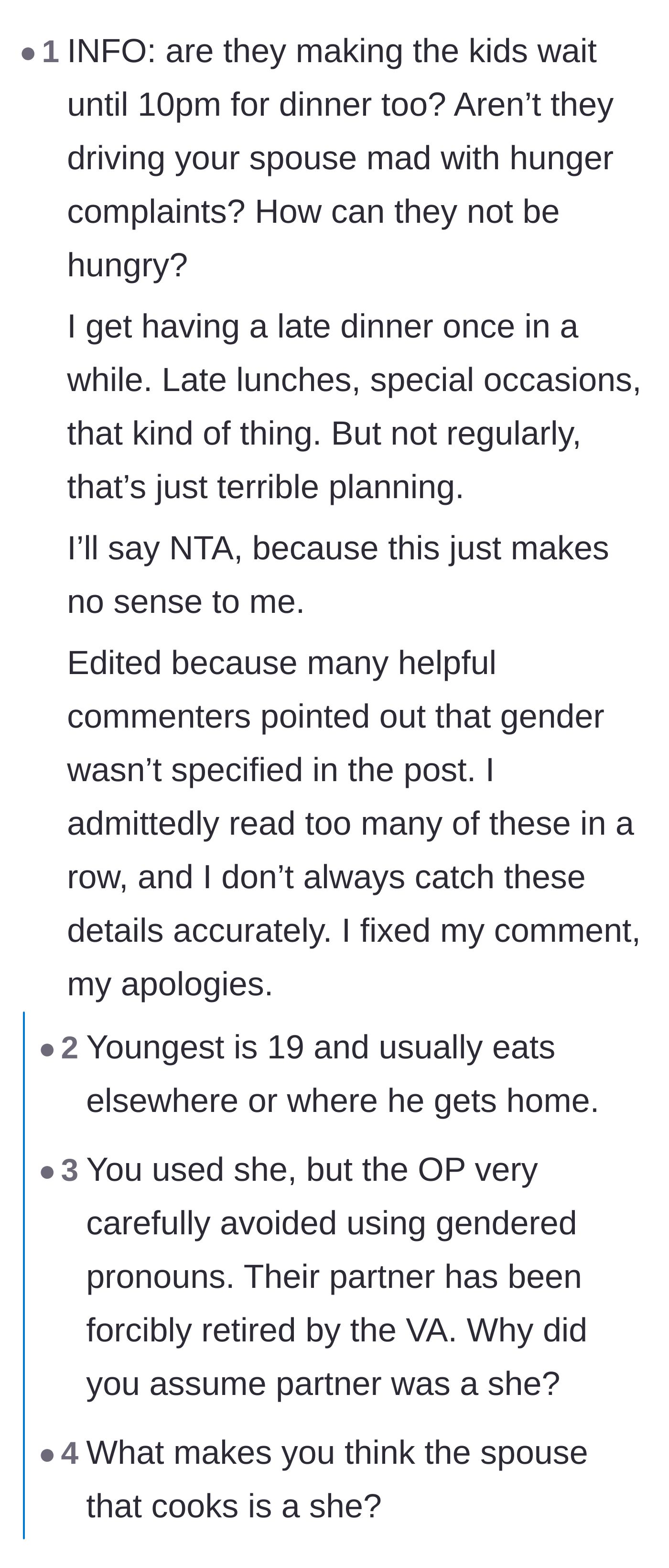 Comment thread 4 - Commenters questioning if young children were going hungry before realizing the youngest is a self-sufficient 19-year-old.