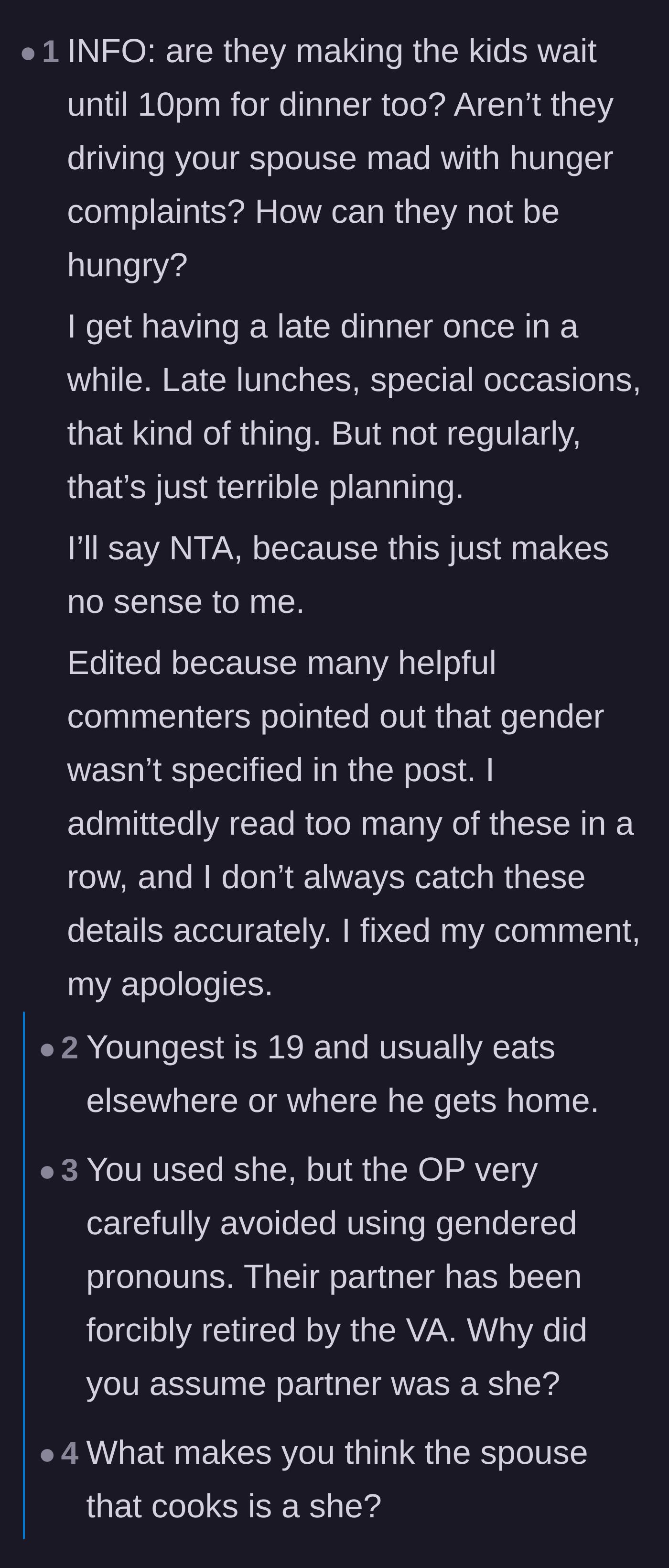 Comment thread 4 - Commenters questioning if young children were going hungry before realizing the youngest is a self-sufficient 19-year-old.