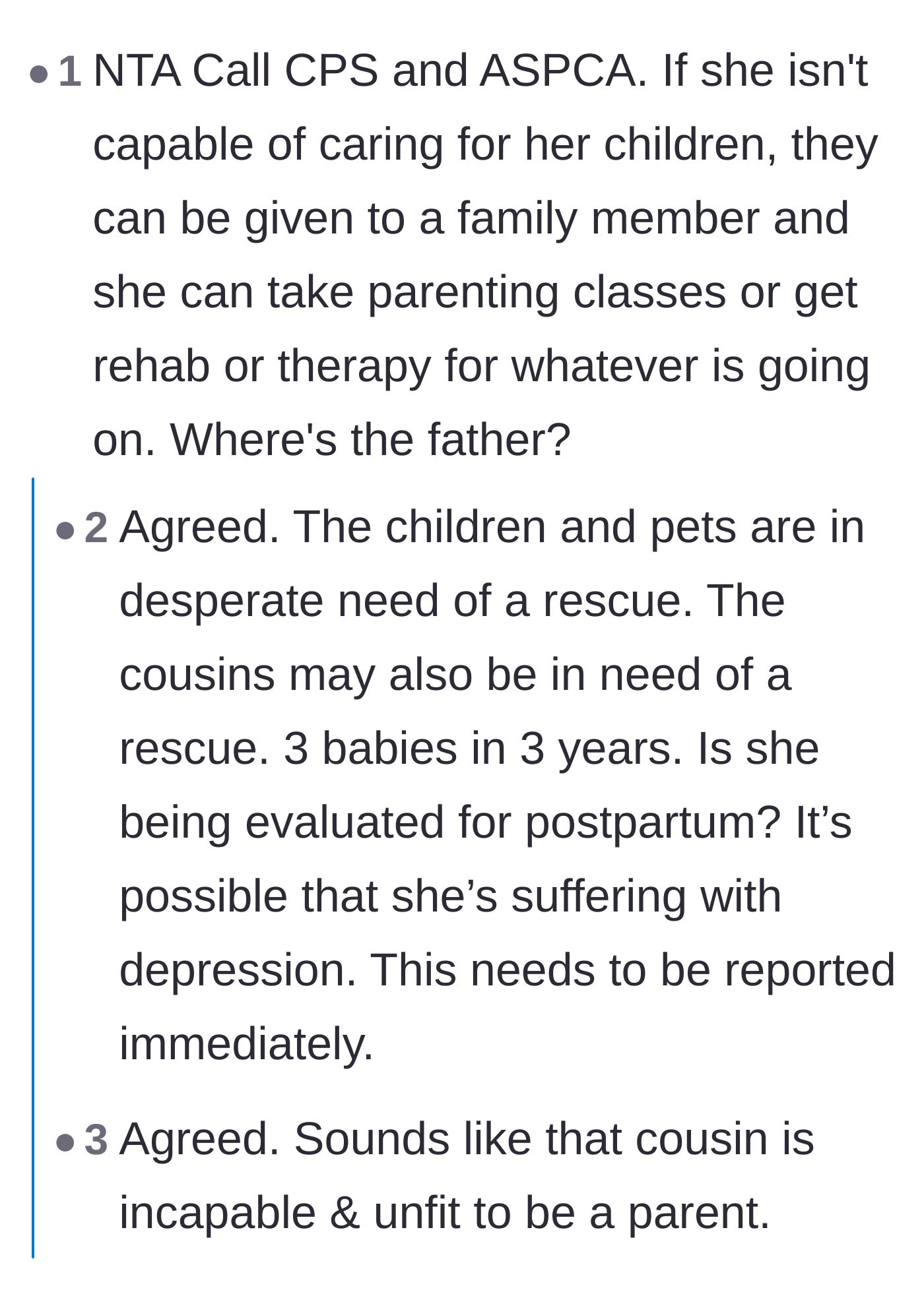 Comment thread 2 - A deep dive into the cousin's rapid pregnancies and a call for child protective services.