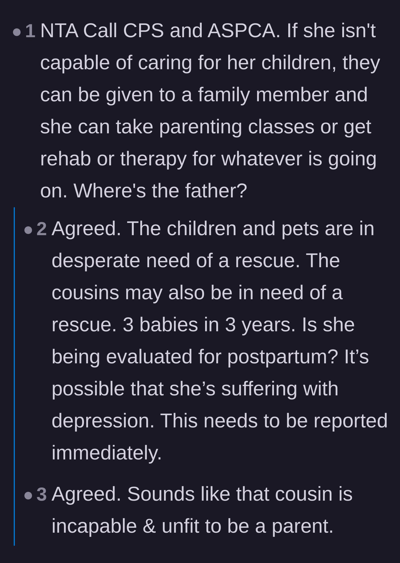 Comment thread 2 - A deep dive into the cousin's rapid pregnancies and a call for child protective services.