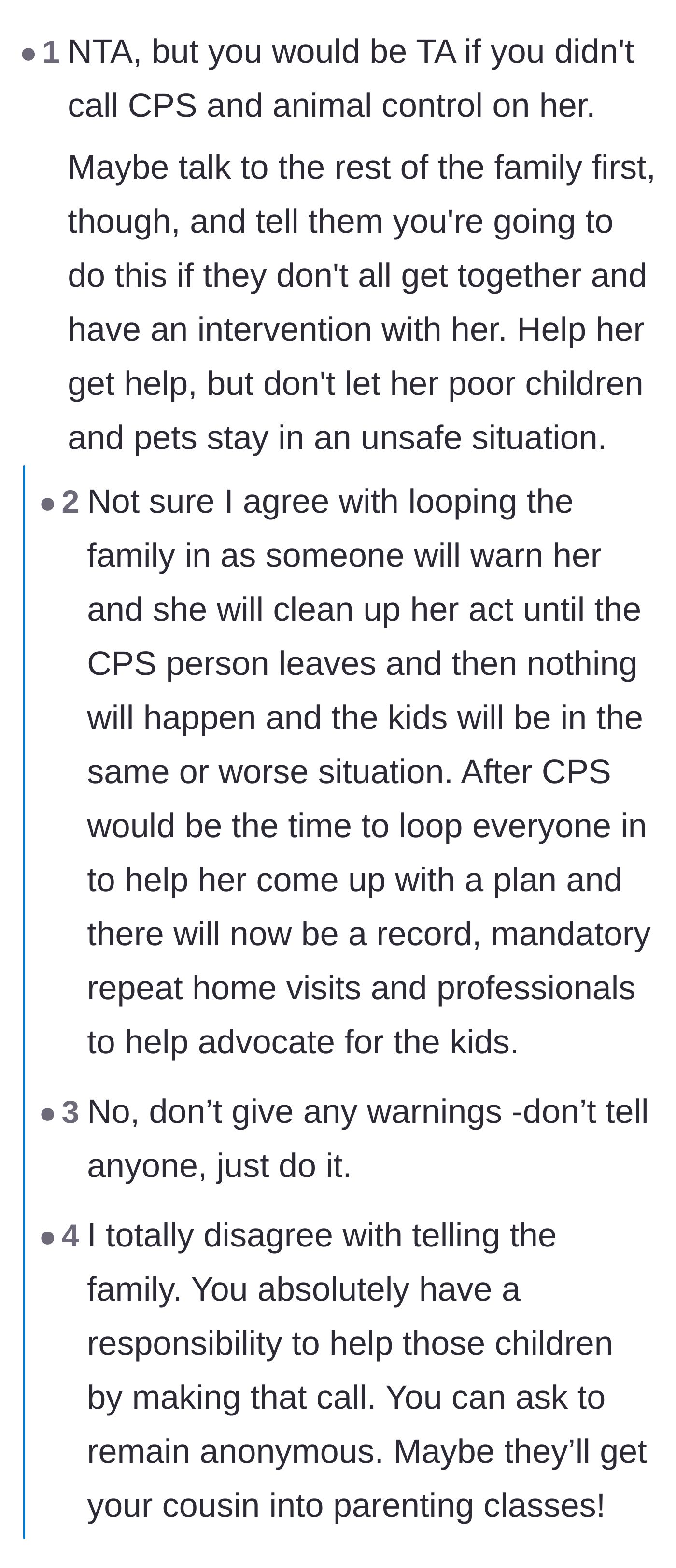 Comment thread 6 - Readers strictly advising against warning the enabling family before calling the authorities.